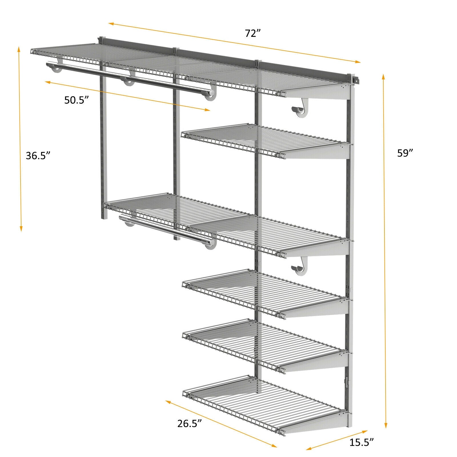 SUGIFT Adjustable Closet Organizer Kit with Shelves and Hanging Rods for 4 to 6 Feet