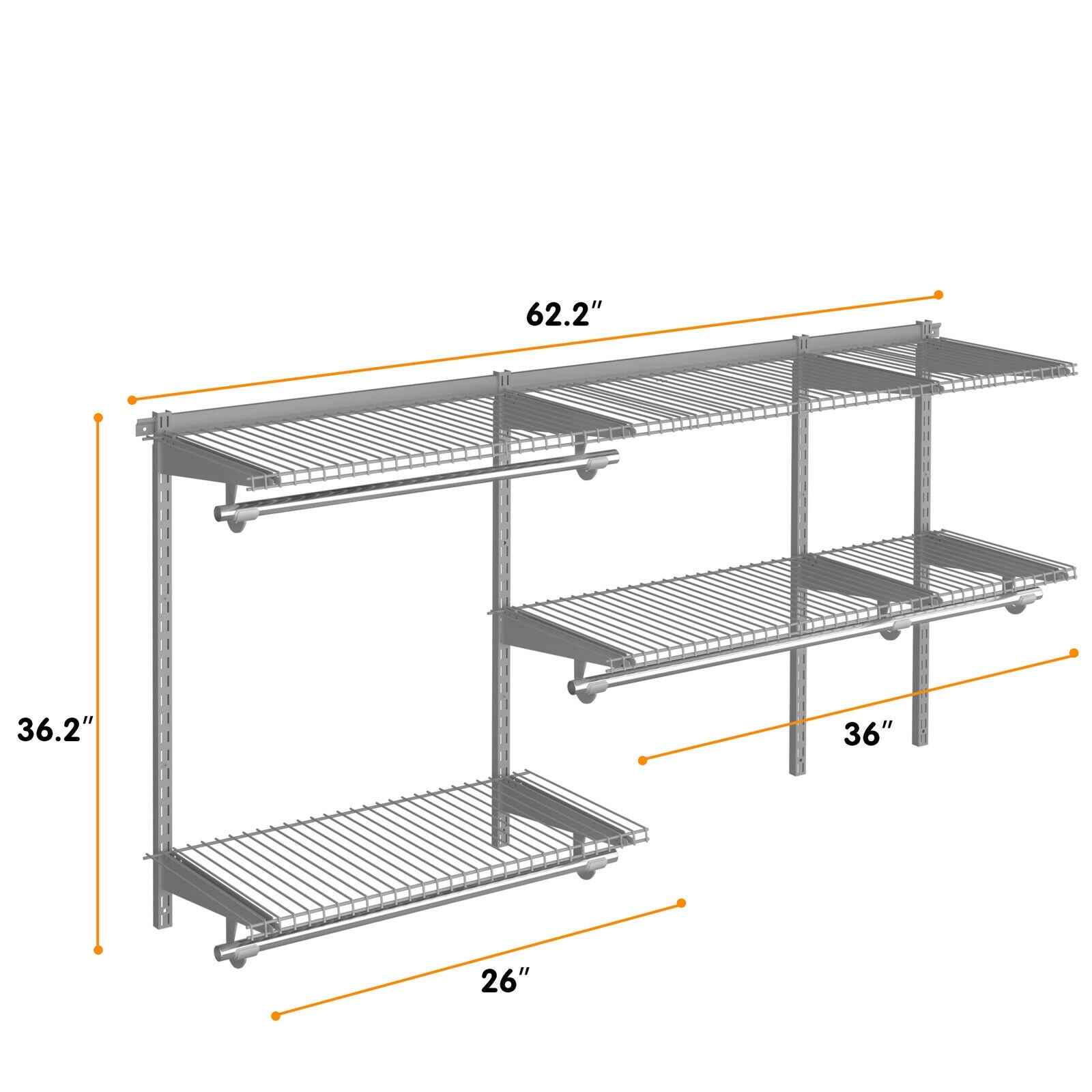 SUGIFT Custom Closet Organizer Kit 3 to 5 Feet Wall-Mounted Closet System with Hang Rod