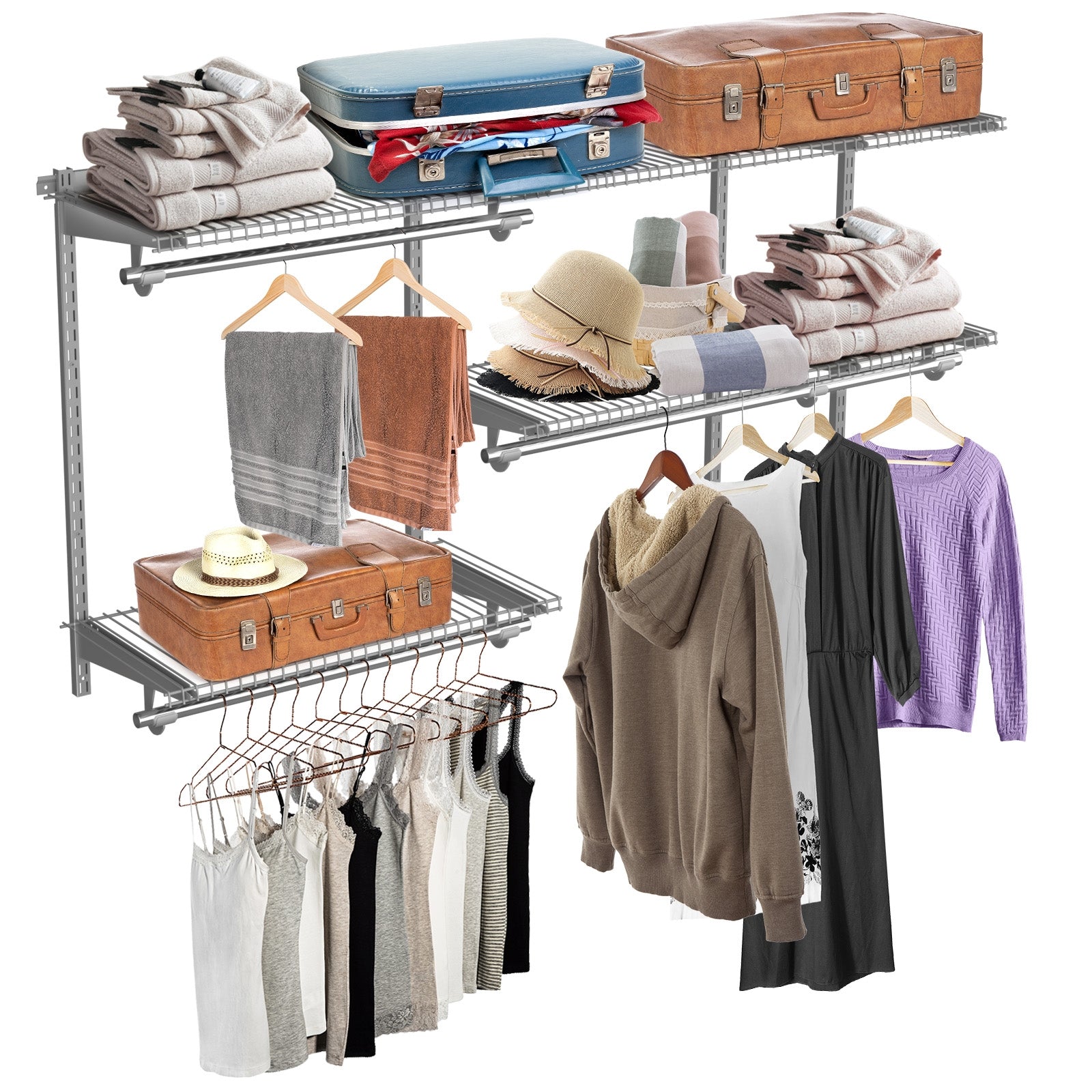 SUGIFT Custom Closet Organizer Kit 3 to 5 Feet Wall-Mounted Closet System with Hang Rod