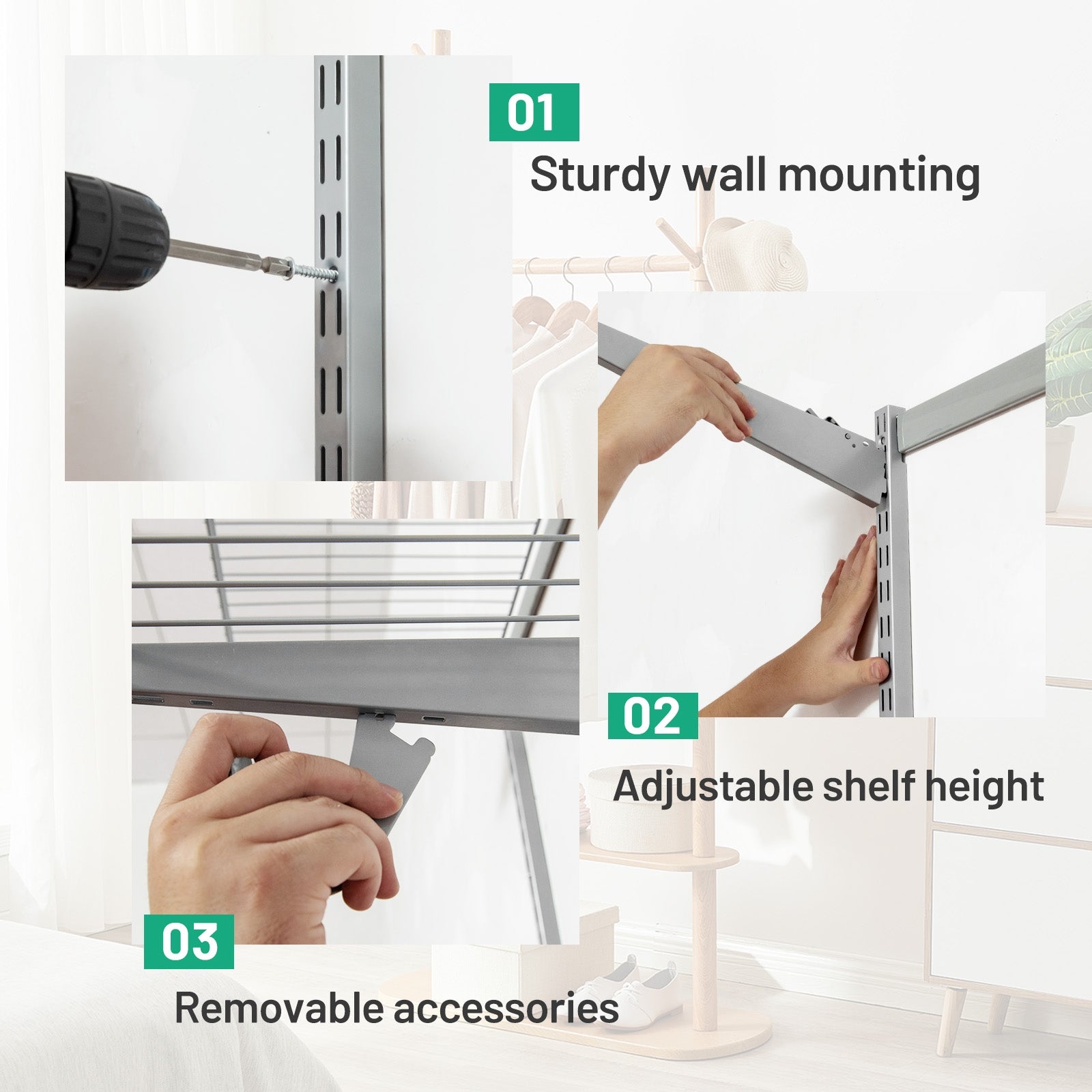 SUGIFT Custom Closet Organizer Kit 3 to 5 Feet Wall-Mounted Closet System with Hang Rod