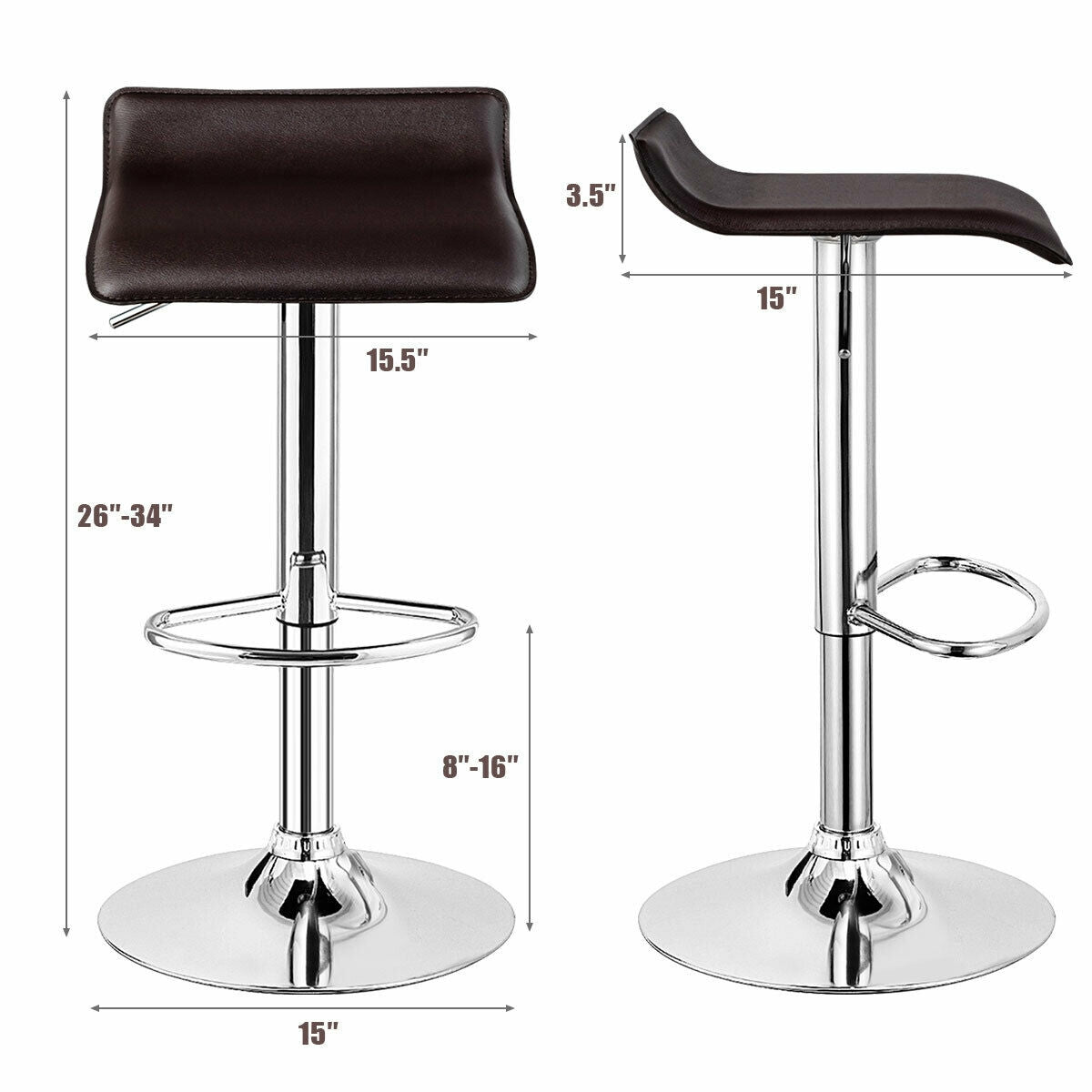 SUGIFT Set of 2 Modern Design Adjustable PU Leather Backless Bar Stools