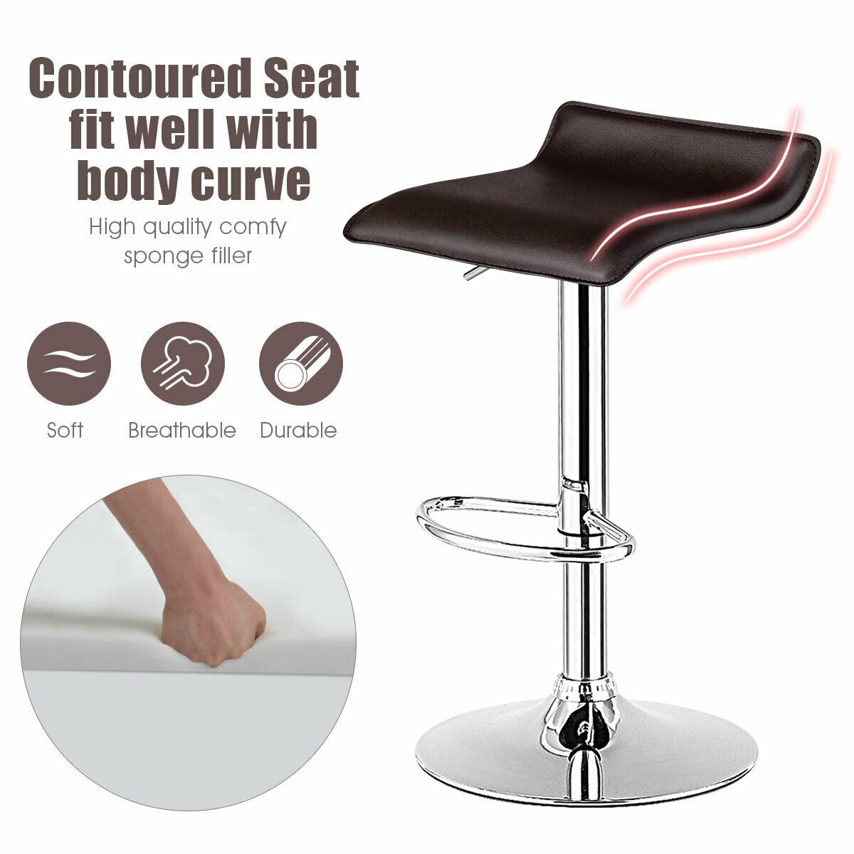 SUGIFT Set of 2 Modern Design Adjustable PU Leather Backless Bar Stools