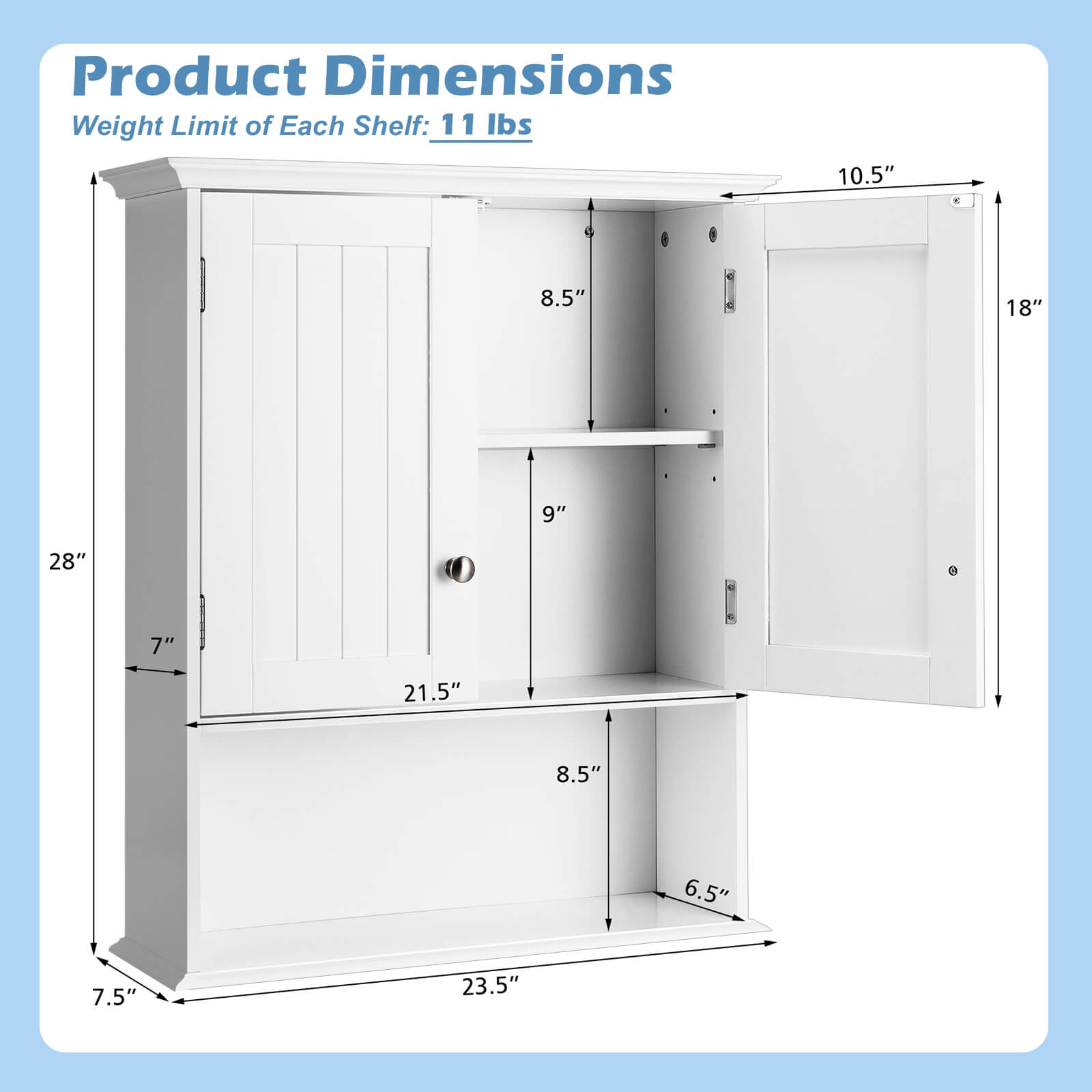 Wall Mount Bathroom Cabinet Storage Organizer with Doors and Shelves