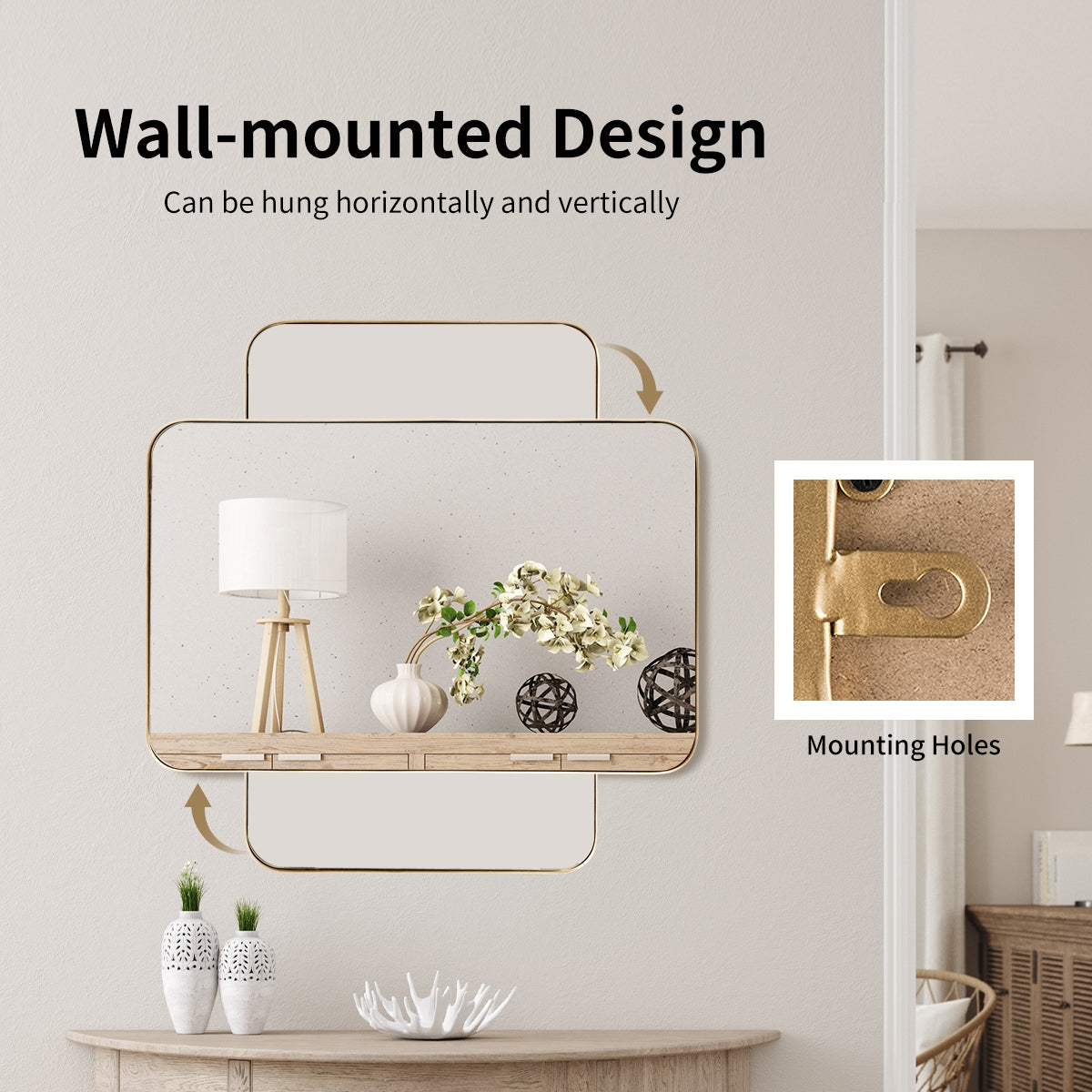 32 x 20 Inch Metal Frame Wall-Mounted Rectangle Mirror