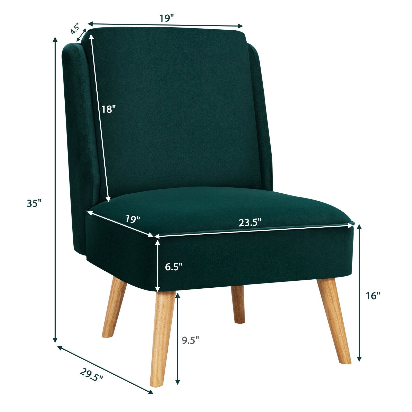 SUGIFT Velvet Accent Armless Side Chair with Rubber Wood Legs for Bedroom