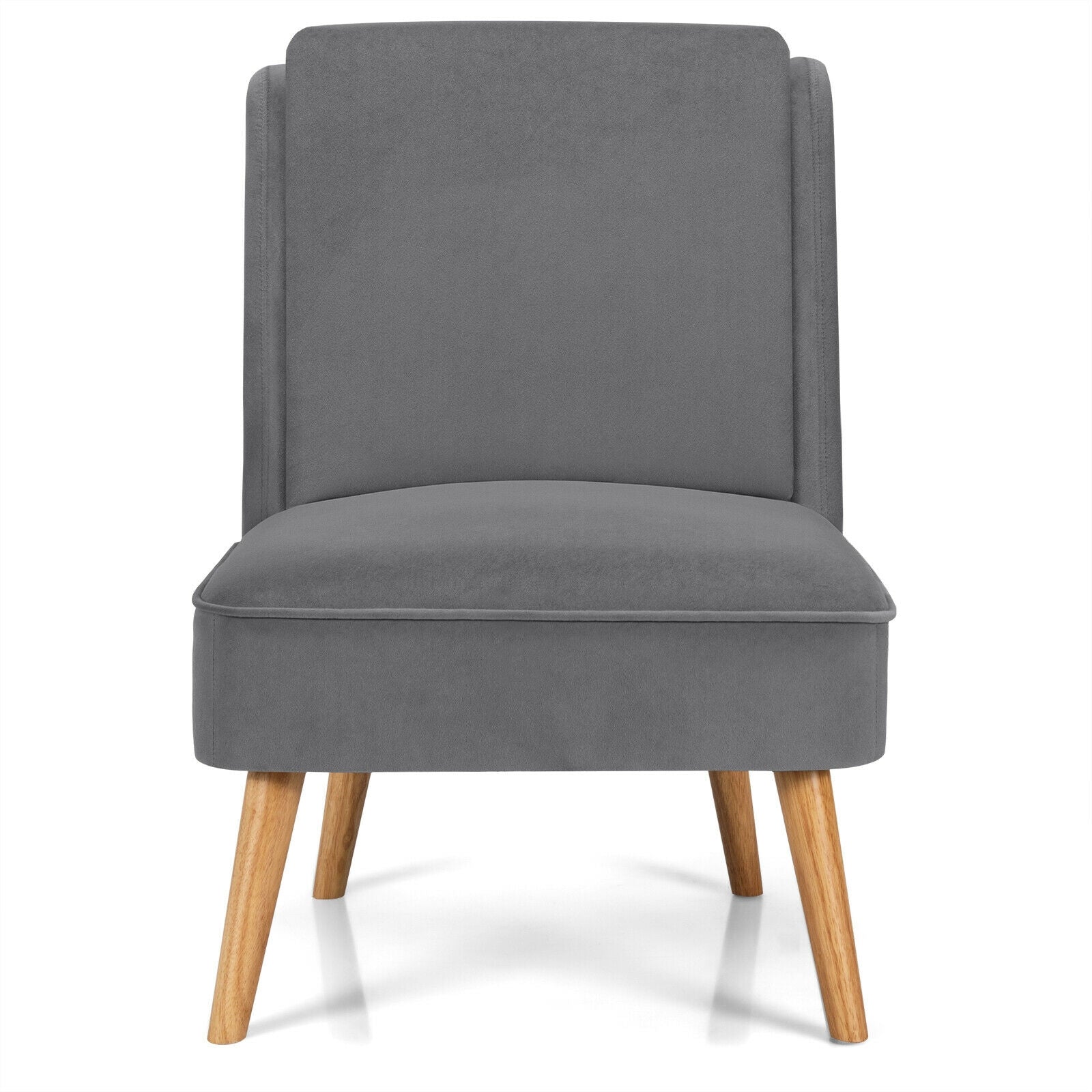Velvet Accent Armless Side Chair with Rubber Wood Legs for Bedroom-Grey