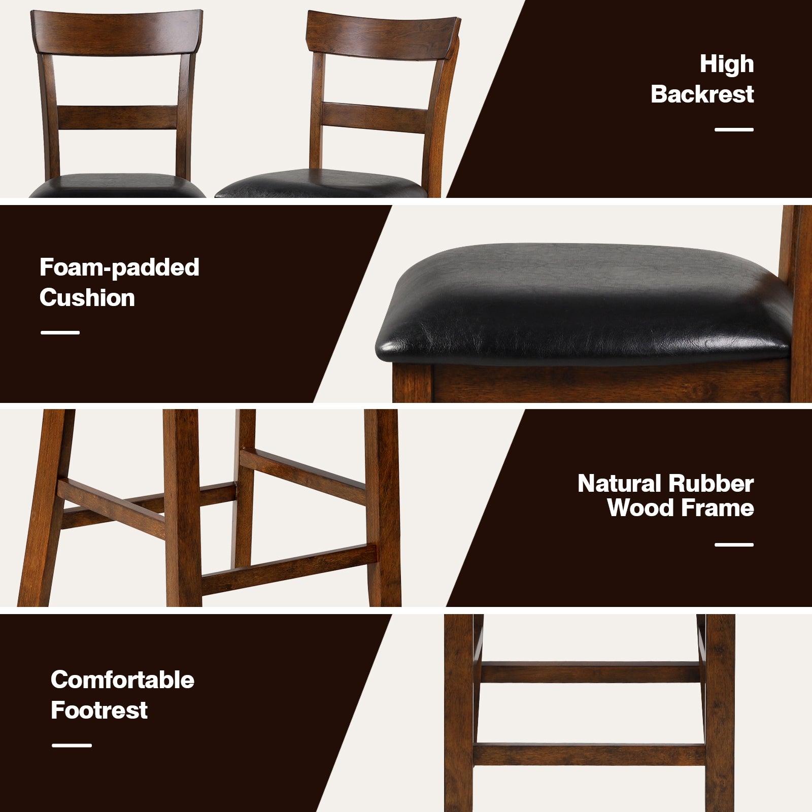 SUGIFT 2 Pieces Counter Height Chair Set with Leather Seat and Rubber Wood Legs