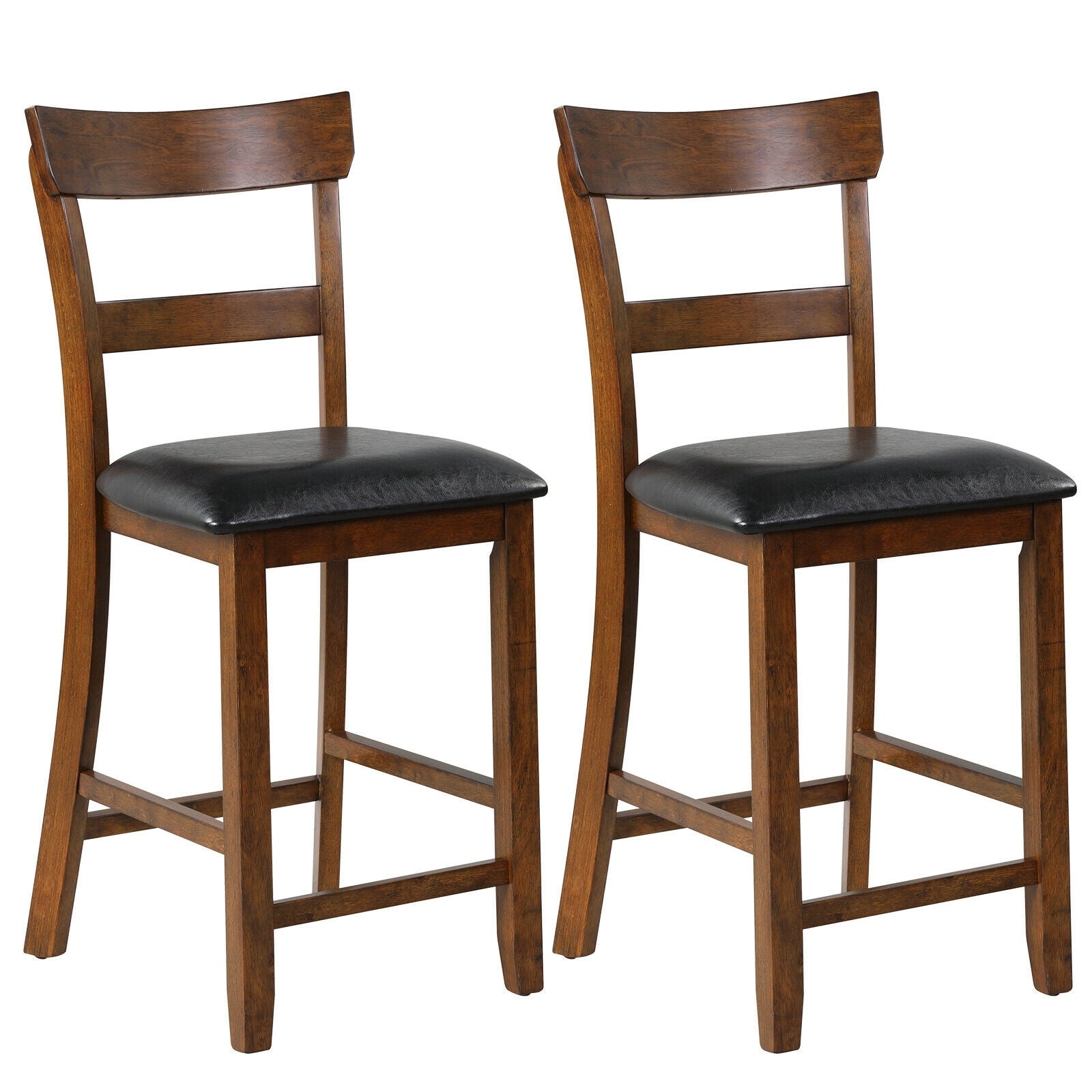 SUGIFT 2 Pieces Counter Height Chair Set with Leather Seat and Rubber Wood Legs