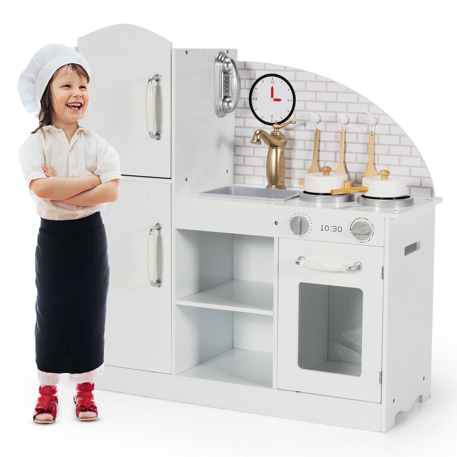 SUGIFT Kids Kitchen Playset Pretend Play Cooking Set with Vivid Faucet and Telephone