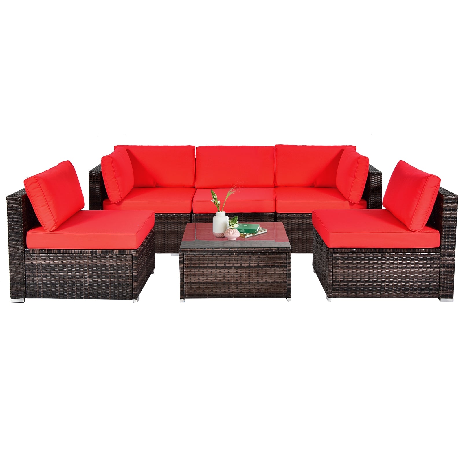 SUGIFT 6 Pieces Patio Rattan Furniture Set with Cushions