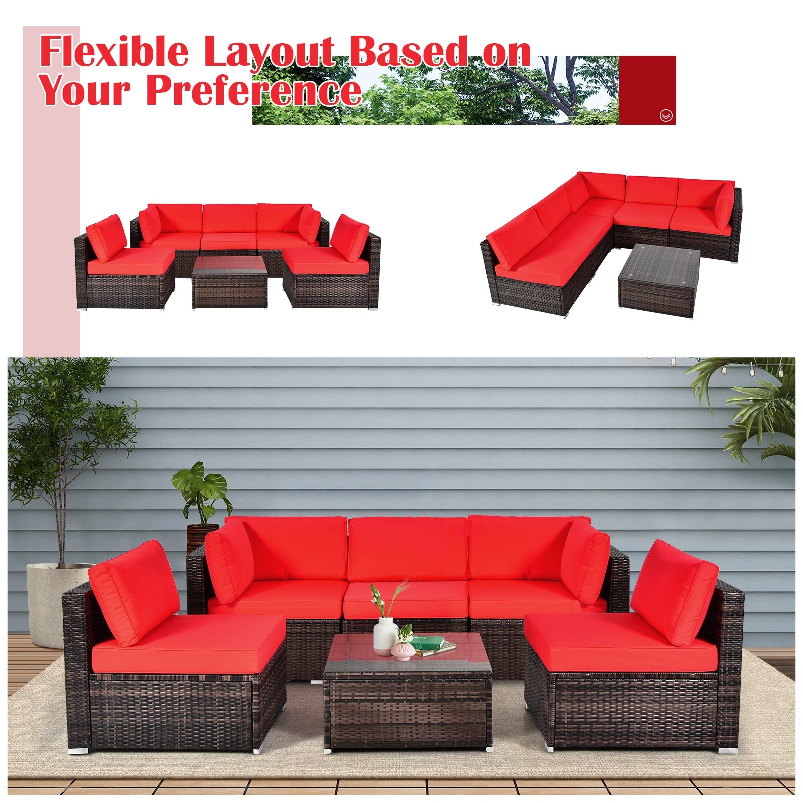 SUGIFT 6 Pieces Patio Rattan Furniture Set with Cushions