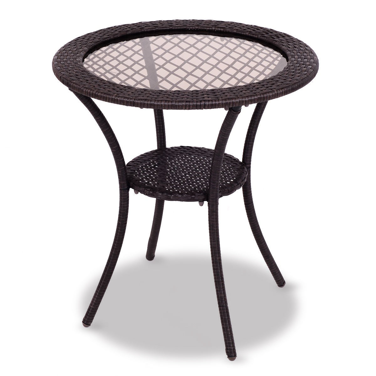 SUGIFT Round Rattan Wicker Coffee Table with Lower Shelf