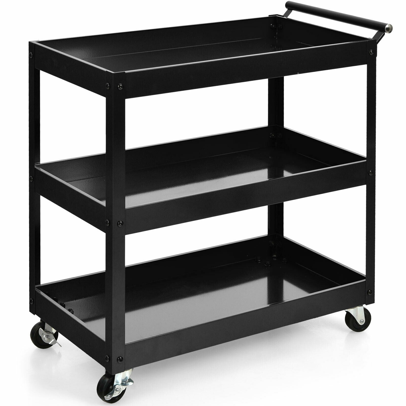 SUGIFT? 3-Tier Utility Cart with Steel Frame and Four Wheels