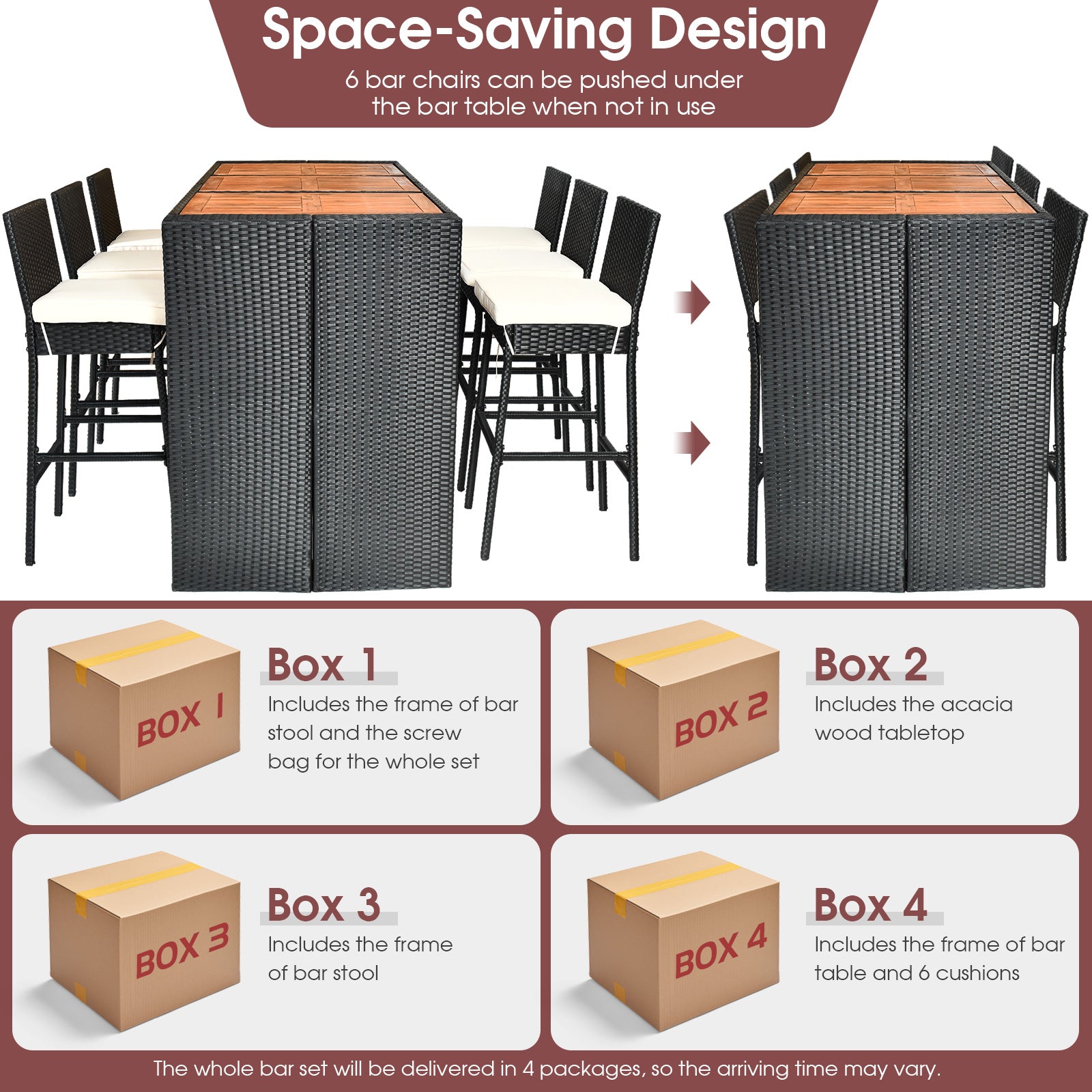 SUGIFT 7 Pieces Patio Rattan Wicker Dining Furniture Set