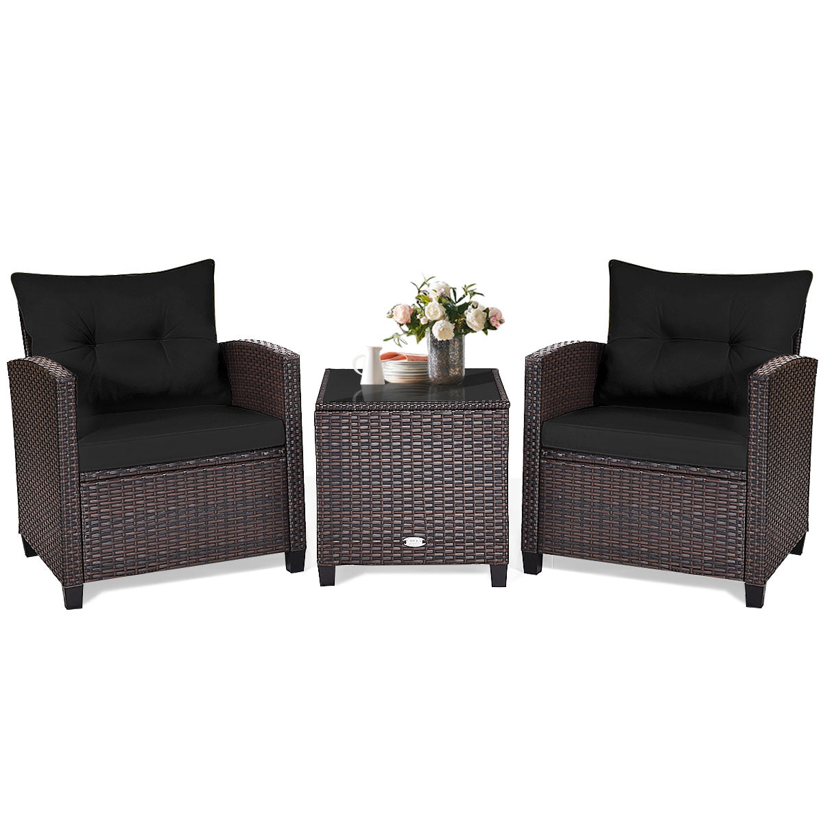 SUGIFT 3 Pieces Rattan Patio Furniture Set with Washable Cushion