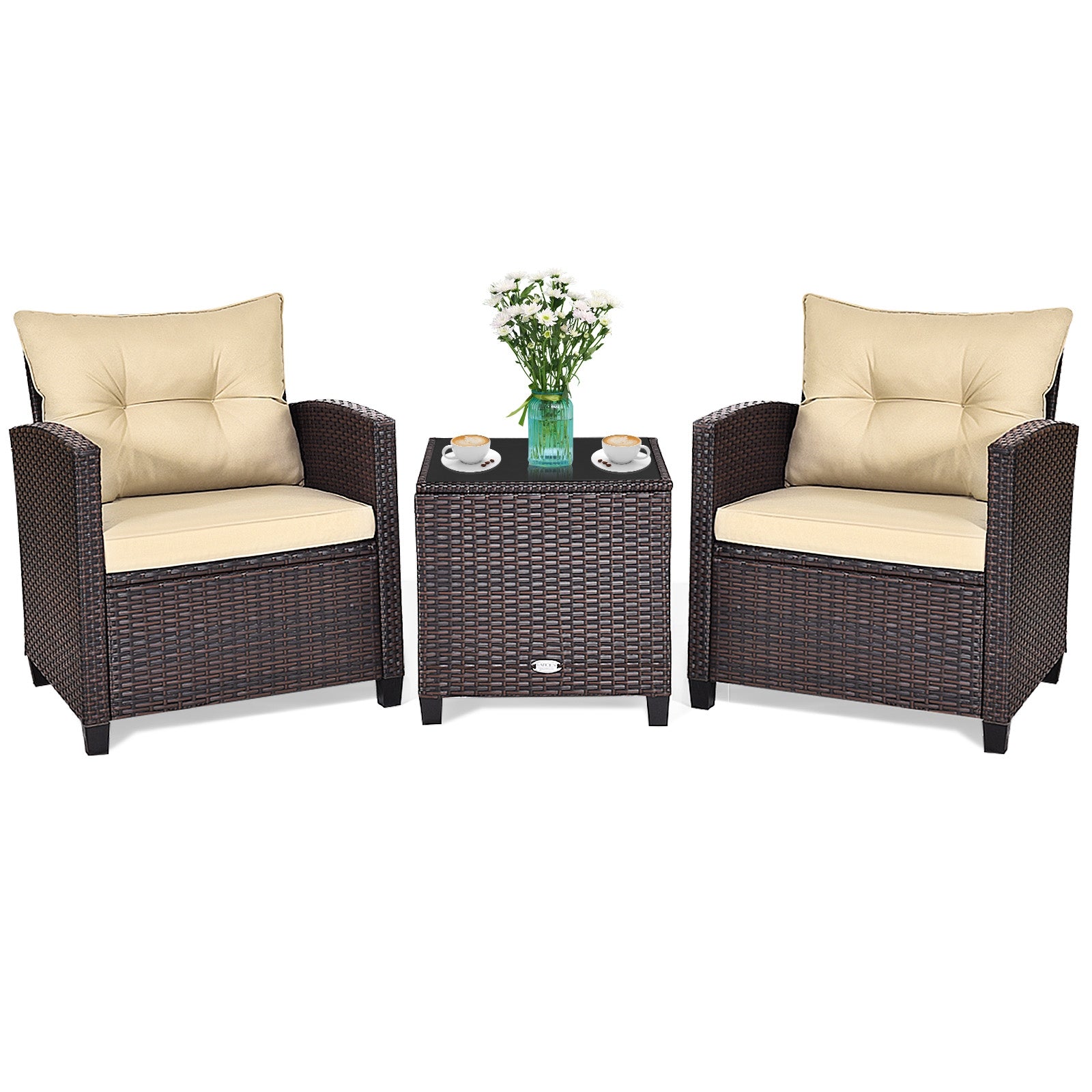 SUGIFT 3 Pieces Rattan Patio Furniture Set with Washable Cushion