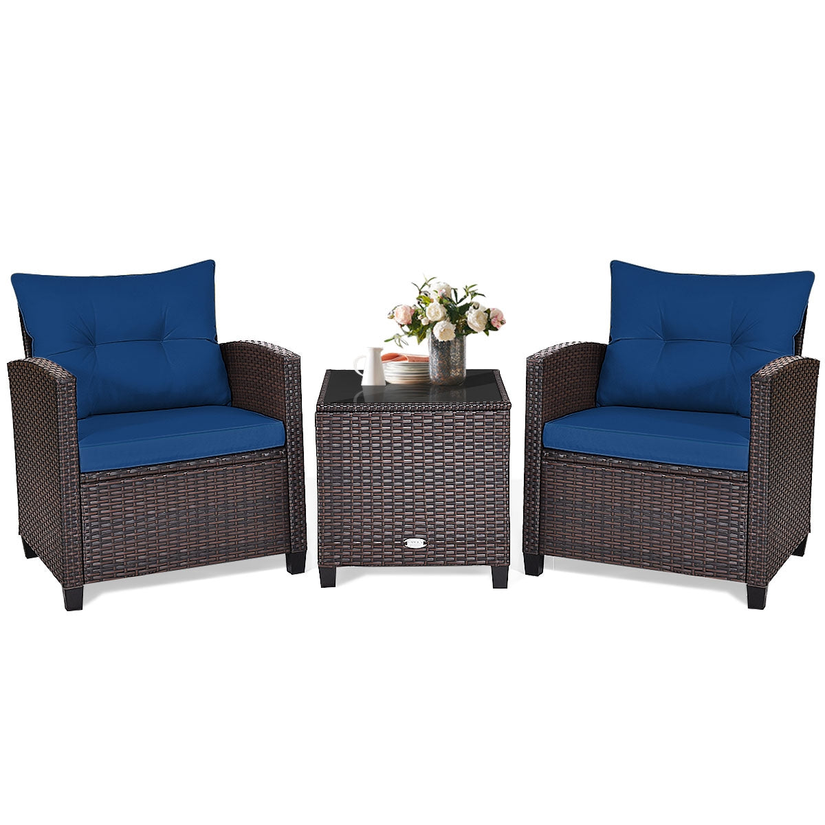 SUGIFT 3 Pieces Rattan Patio Furniture Set with Washable Cushion
