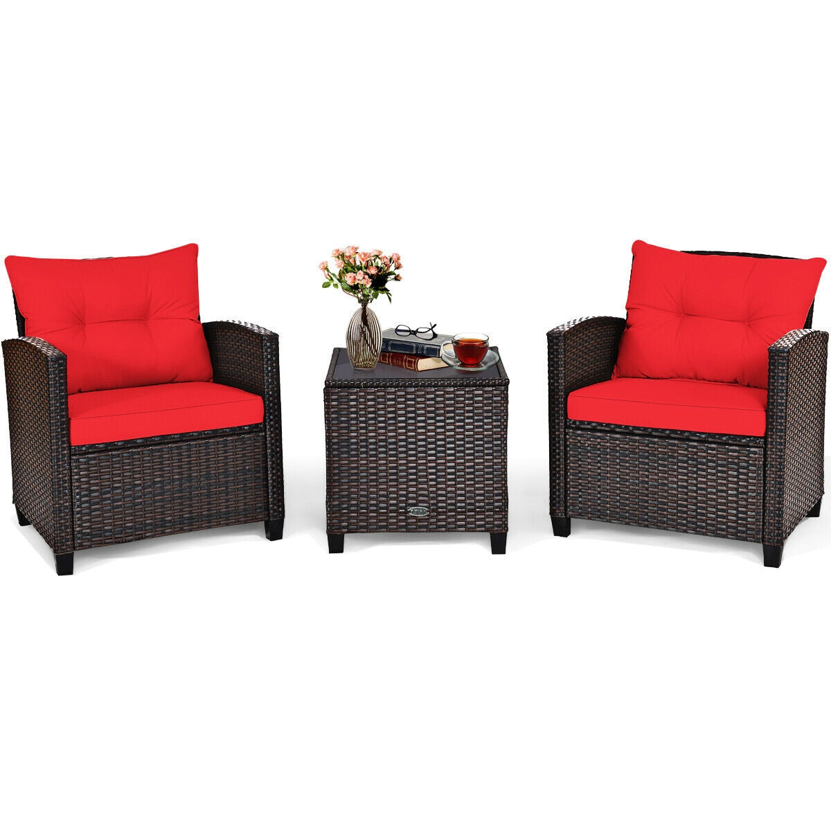 SUGIFT 3 Pieces Rattan Patio Furniture Set with Washable Cushion