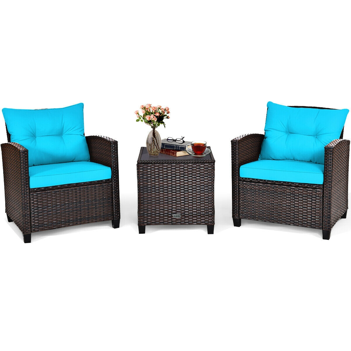 SUGIFT 3 Pieces Rattan Patio Furniture Set with Washable Cushion
