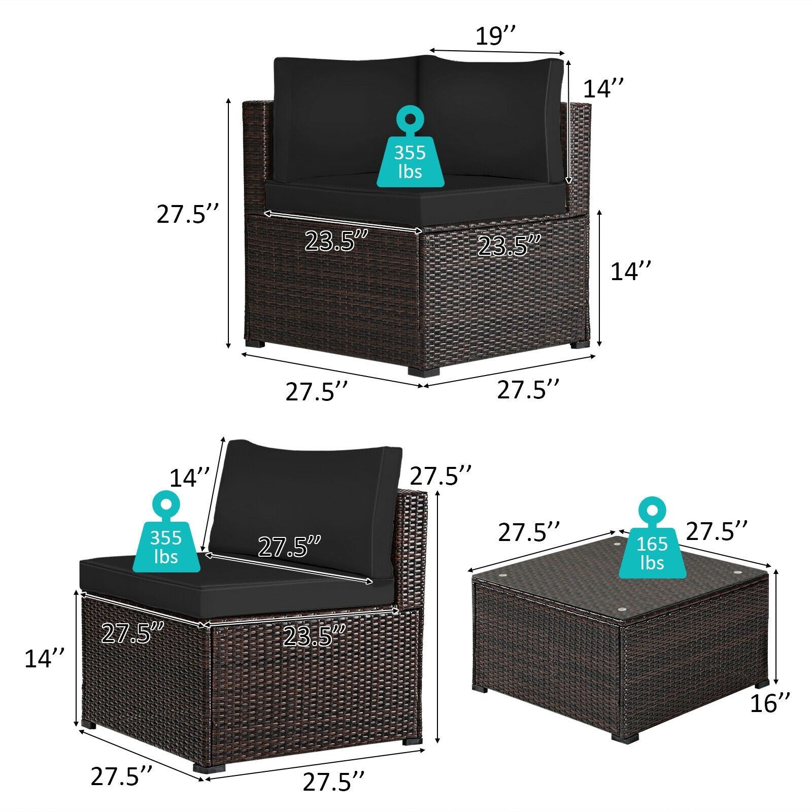 SUGIFT 6 Pieces Rattan Patio Sectional Sofa Set with Cushions for 4-5 Person