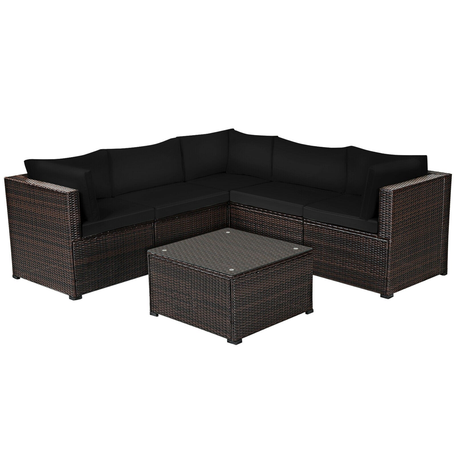 SUGIFT 6 Pieces Rattan Patio Sectional Sofa Set with Cushions for 4-5 Person