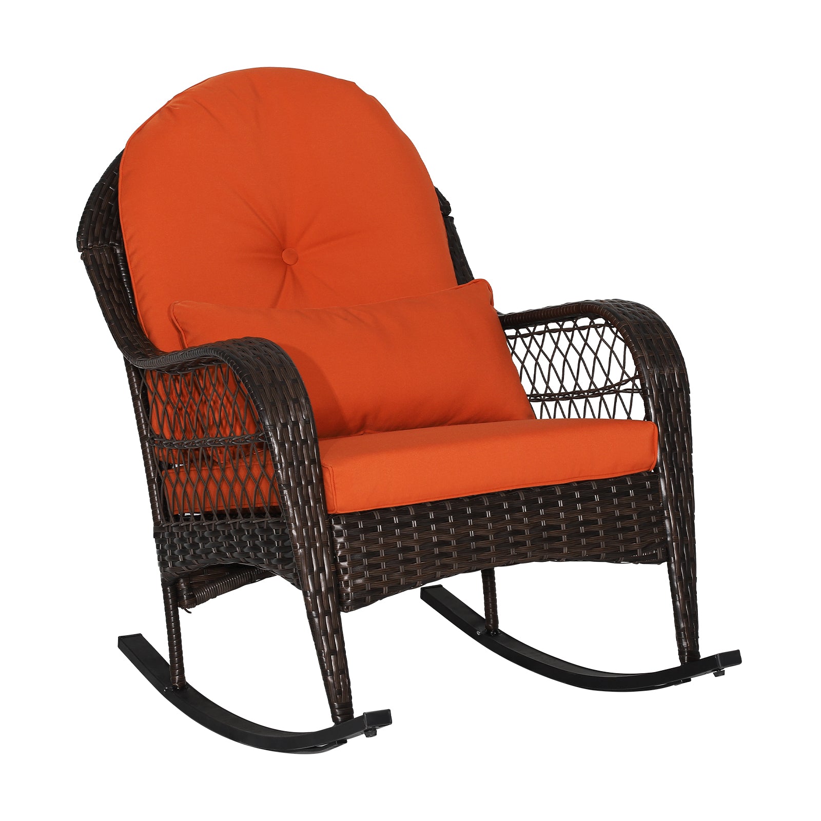 SUGIFT Patio Rattan Rocking Chair with Seat Back Cushions and Waist Pillow