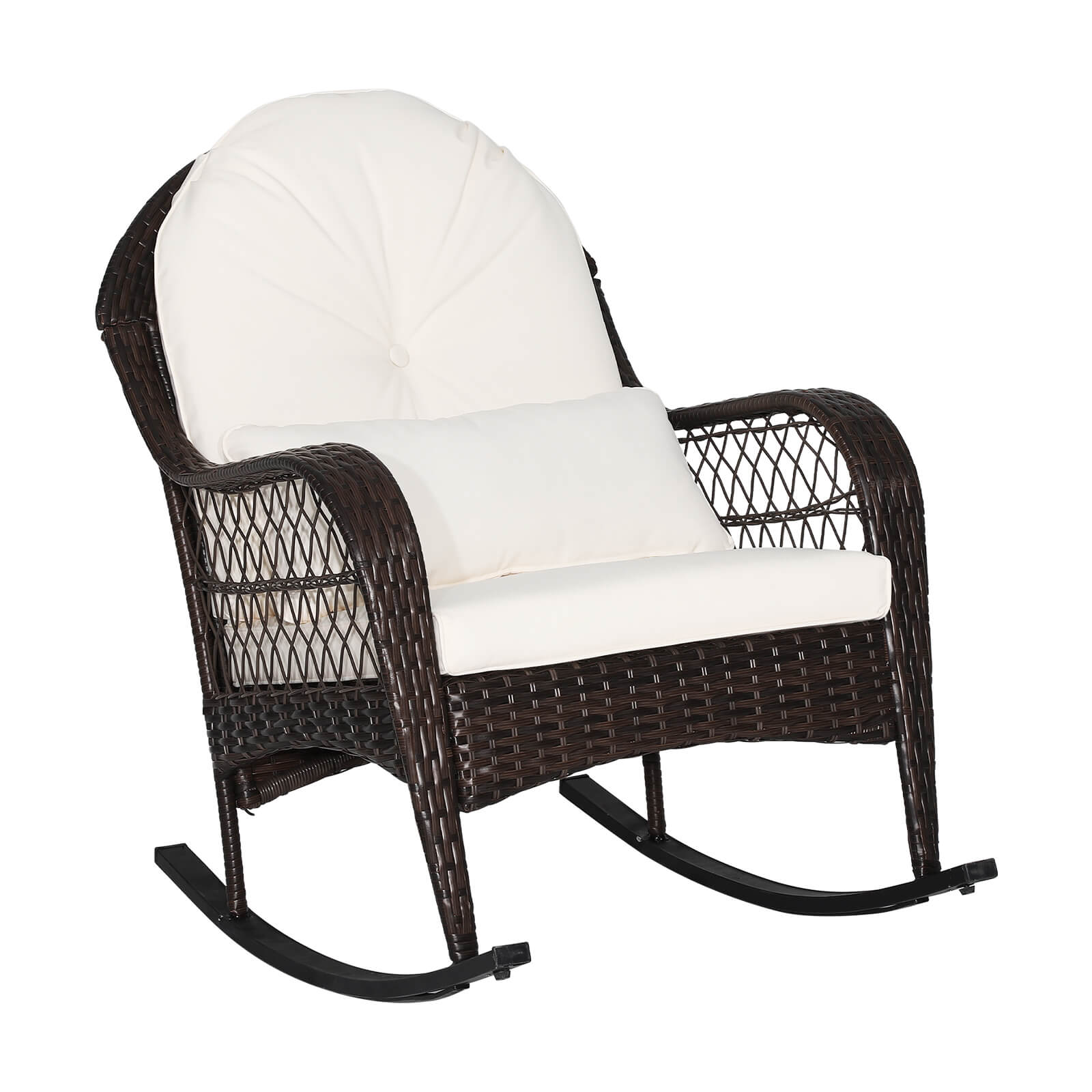 SUGIFT Patio Rattan Rocking Chair with Seat Back Cushions and Waist Pillow