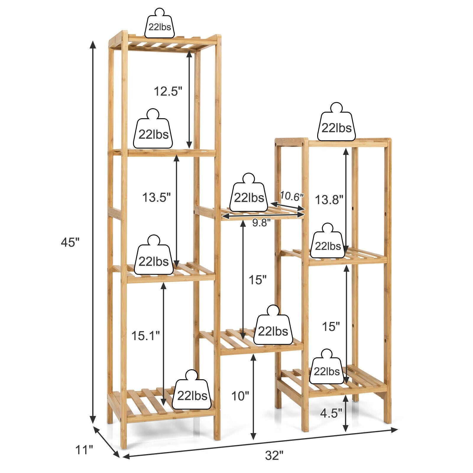 SUGIFT 9/11-Tier Bamboo Plant Stand for Living Room Balcony Garden