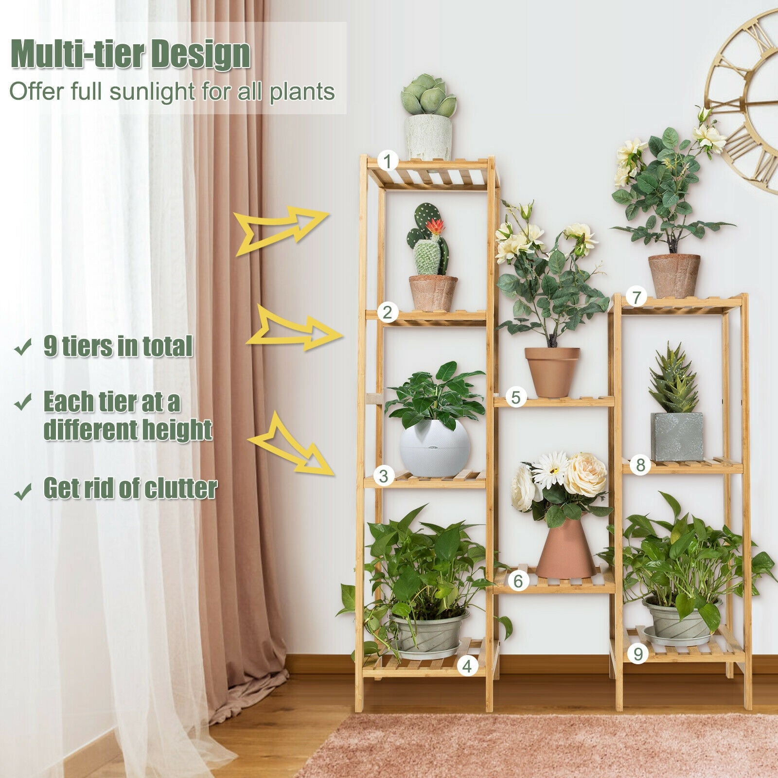 SUGIFT 9/11-Tier Bamboo Plant Stand for Living Room Balcony Garden