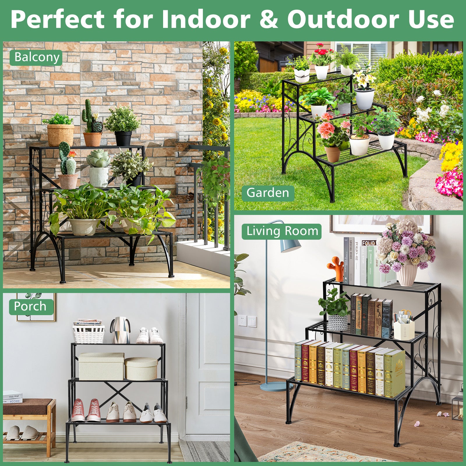 SUGIFT 3-Tier Metal Plant Rack Garden Shelf in Stair Style