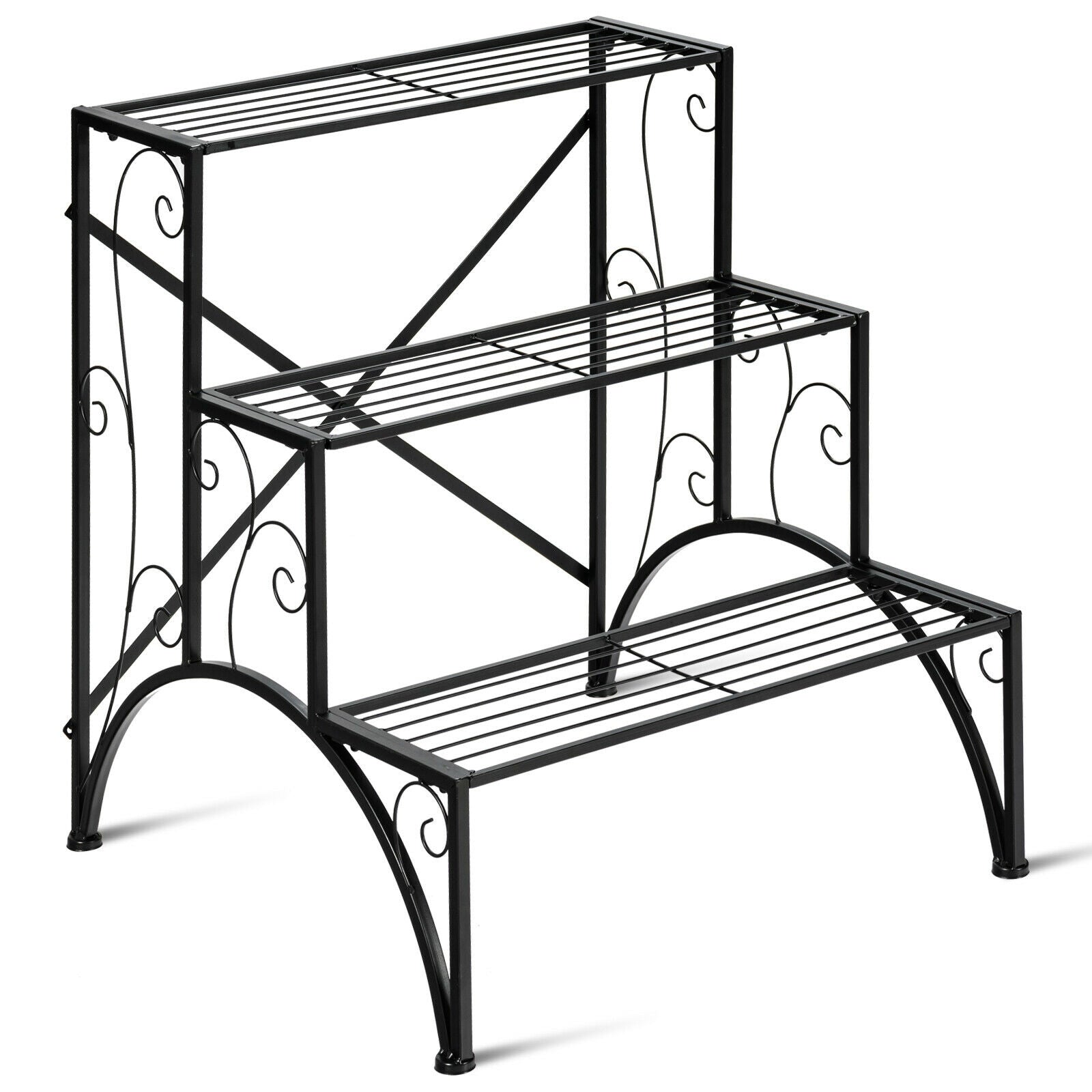SUGIFT 3-Tier Metal Plant Rack Garden Shelf in Stair Style