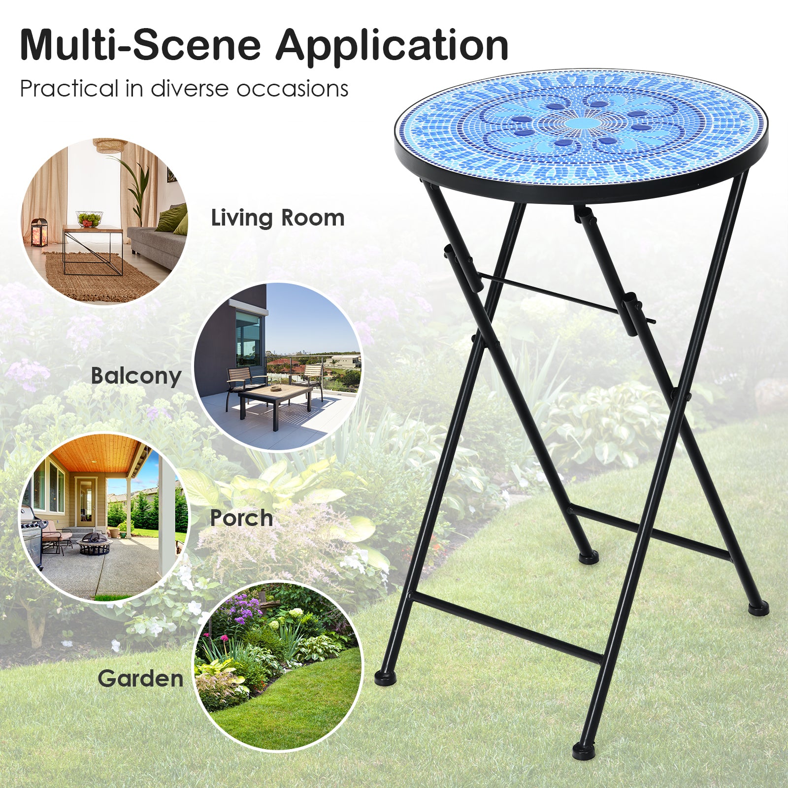 SUGIFT 14 Inch Round Mosaic Plant Stand with Ceramic Tile Top