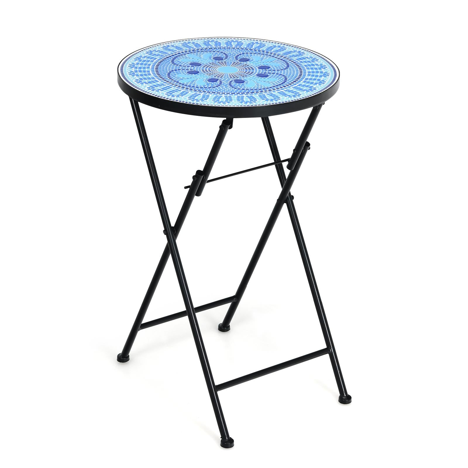 SUGIFT 14 Inch Round Mosaic Plant Stand with Ceramic Tile Top