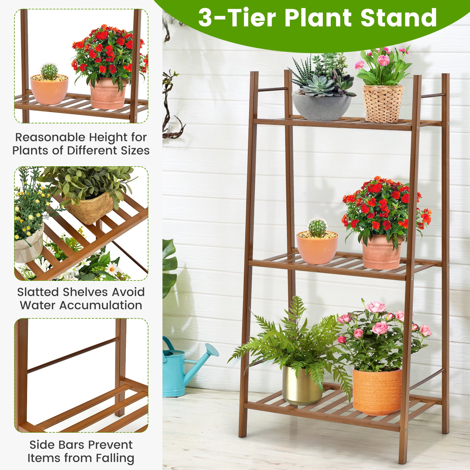 3 Tiers Vertical Bamboo Plant Stand