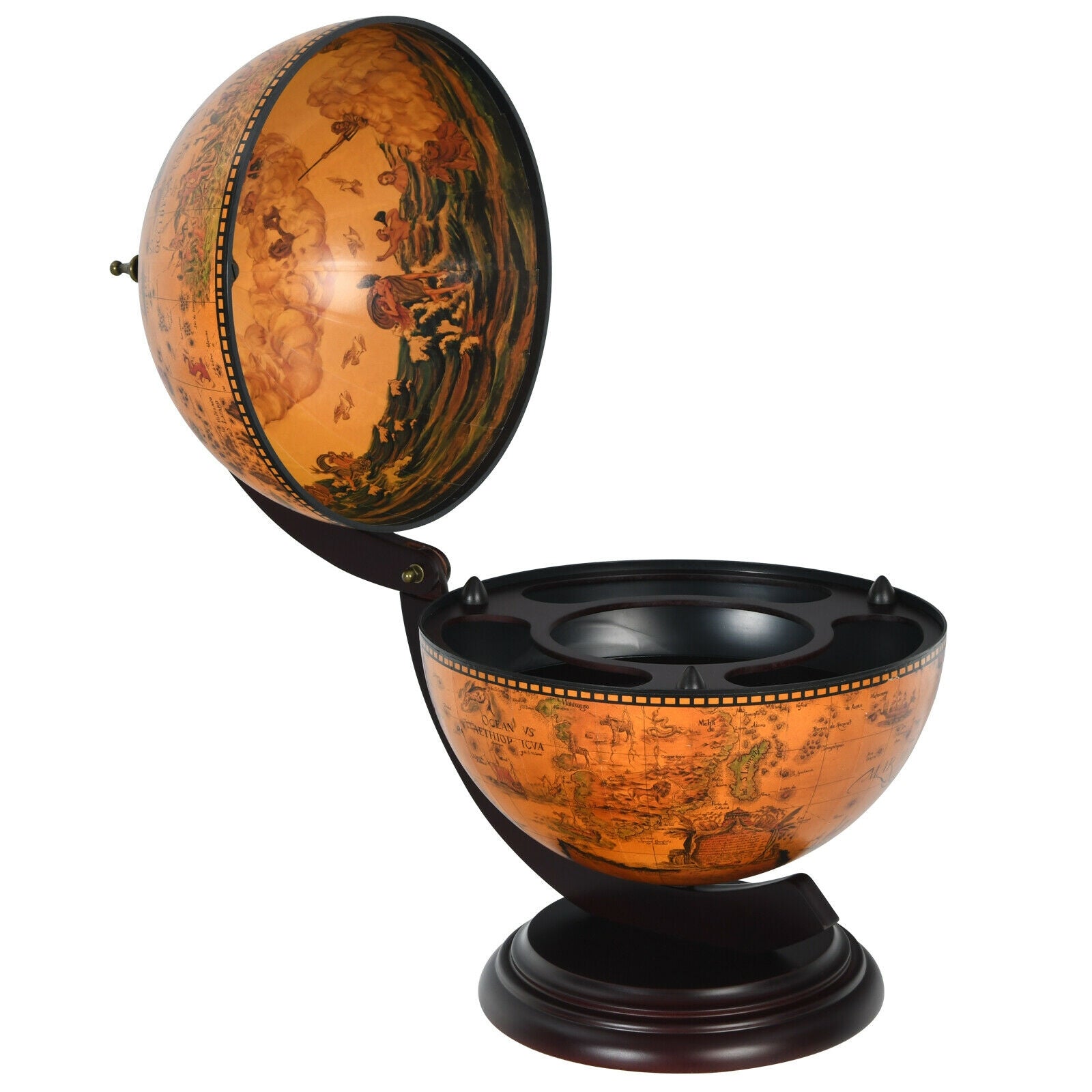 SUGIFT 19 Inch 16th Century Nautical Map Tabletop Globe Wine Cabinet
