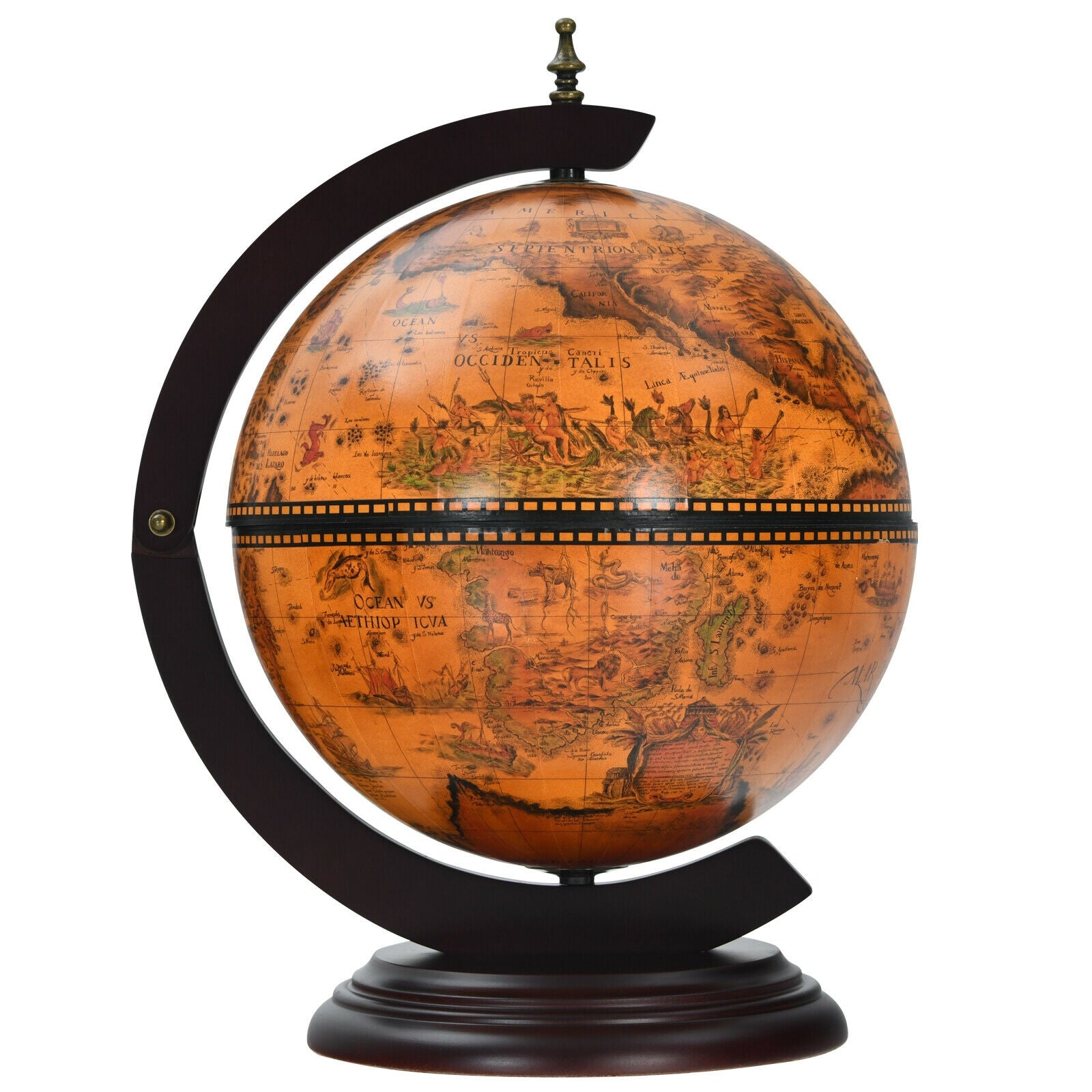 SUGIFT 19 Inch 16th Century Nautical Map Tabletop Globe Wine Cabinet
