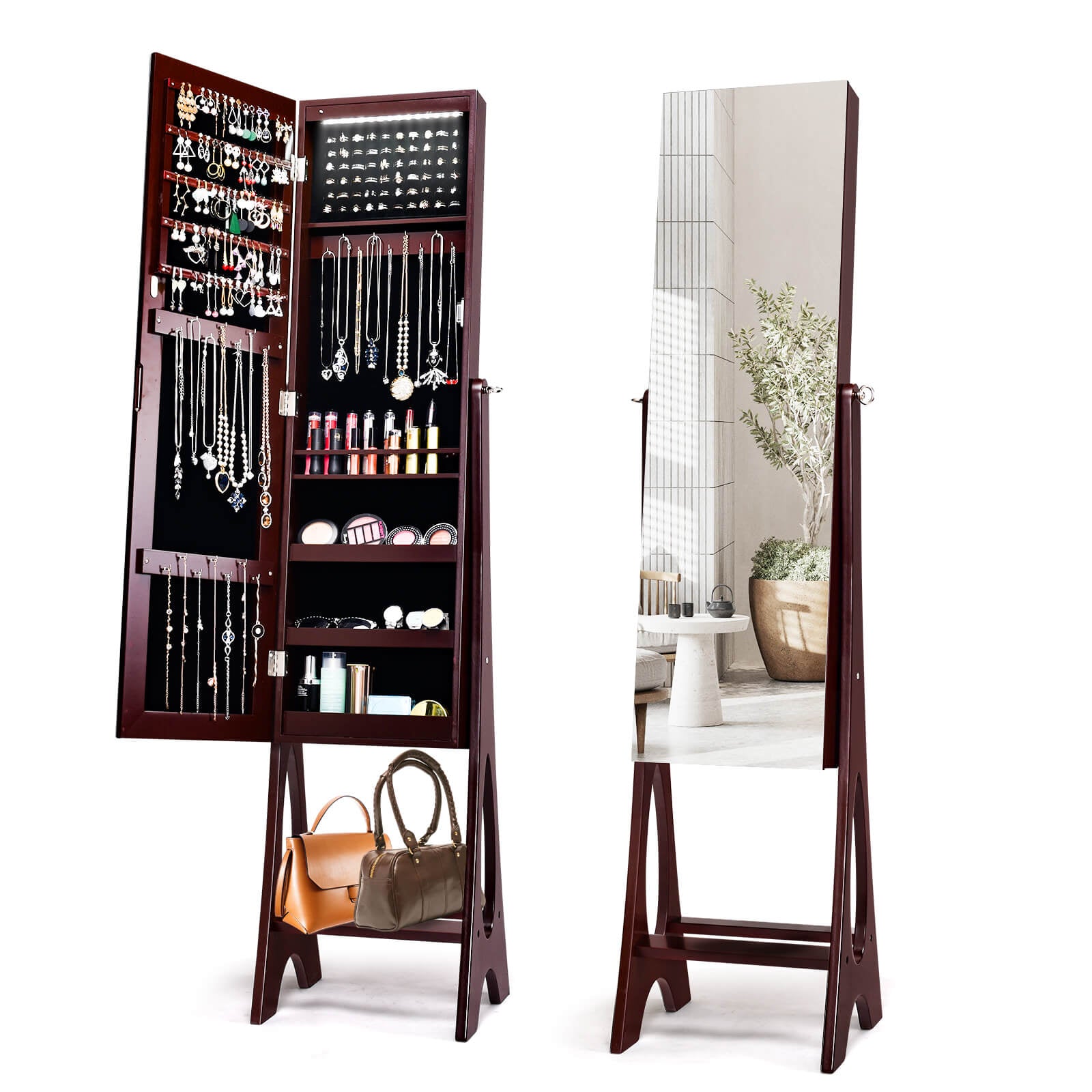 SUGIFT Freestanding Jewelry Cabinet Armoire Organizer with Bevel Edge Mirror