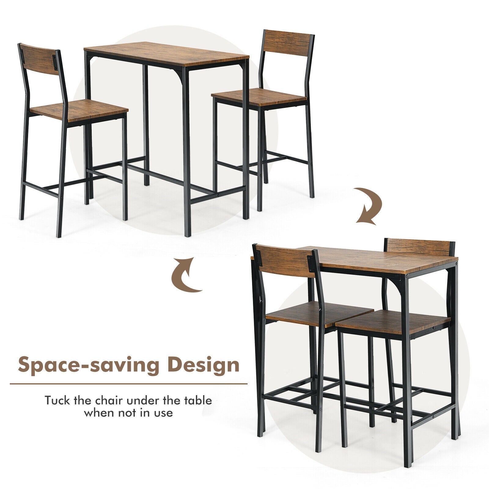 SUGIFT 3 Pieces Bar Table Set with 2 Stools