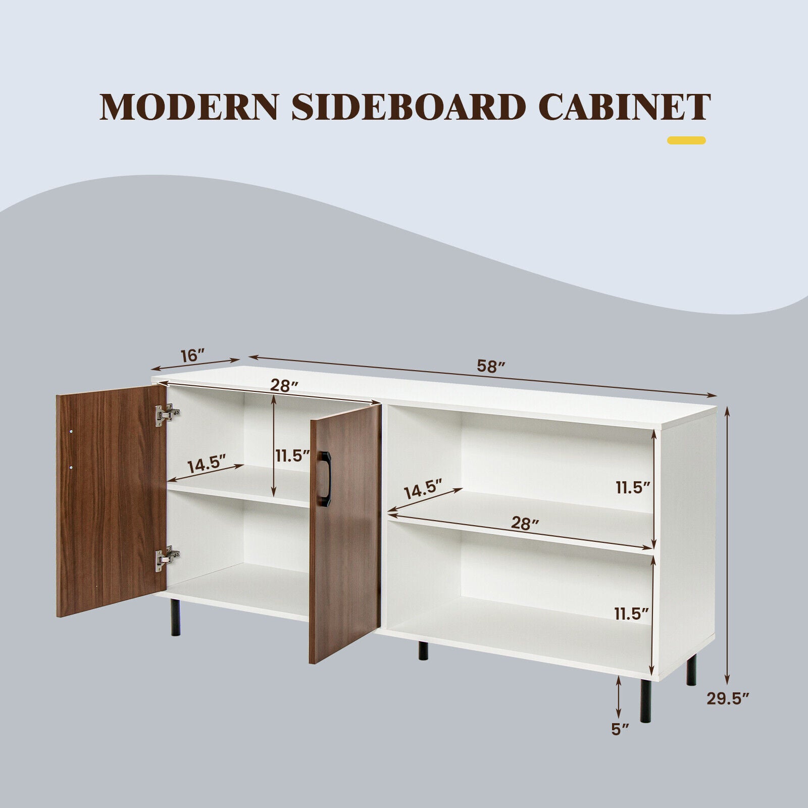 SUGIFT Modern Buffet Sideboard with 2 Doors and Open Compartments