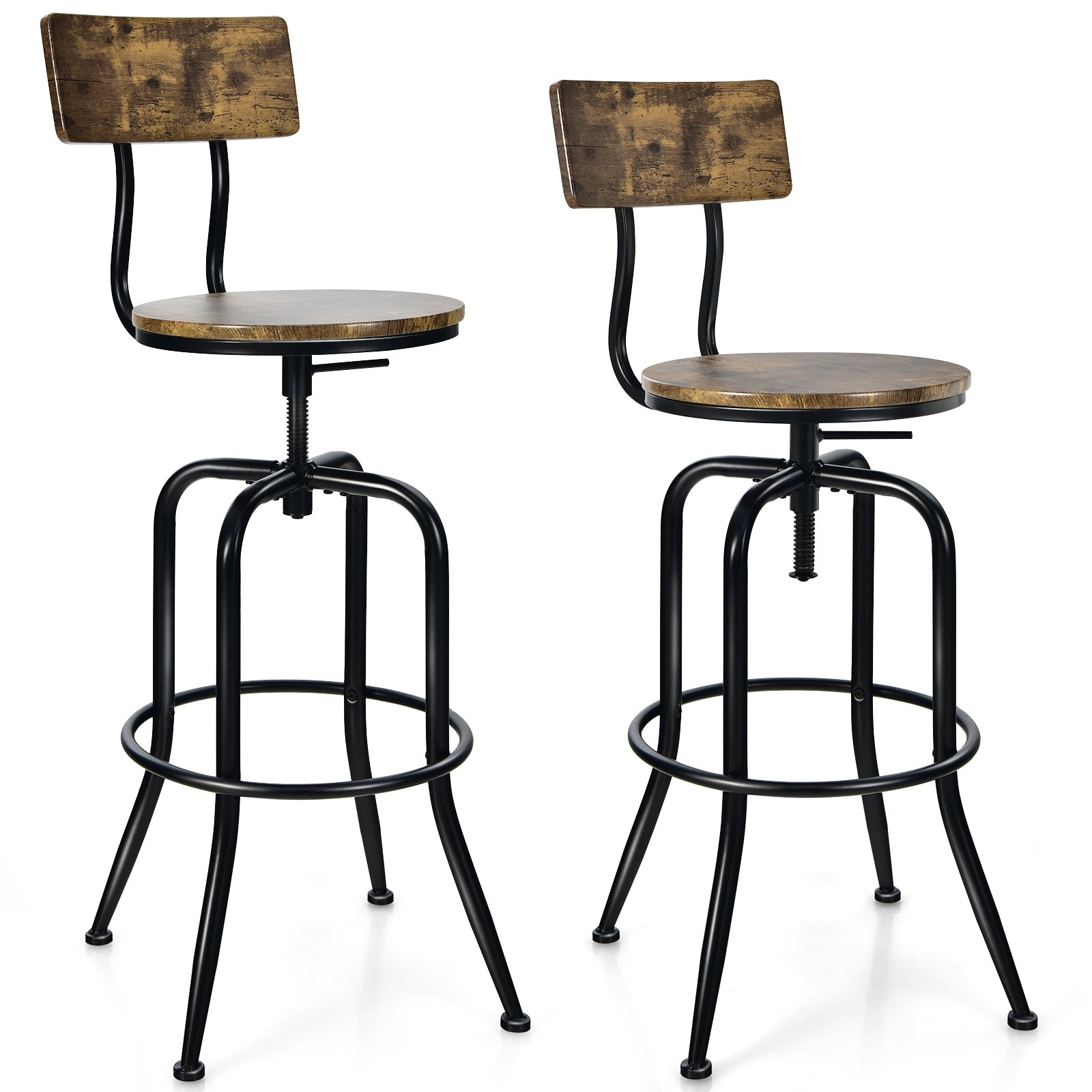 SUGIFT Industrial Adjustable Swivel Bar Stool with Arc-Shaped Backrest