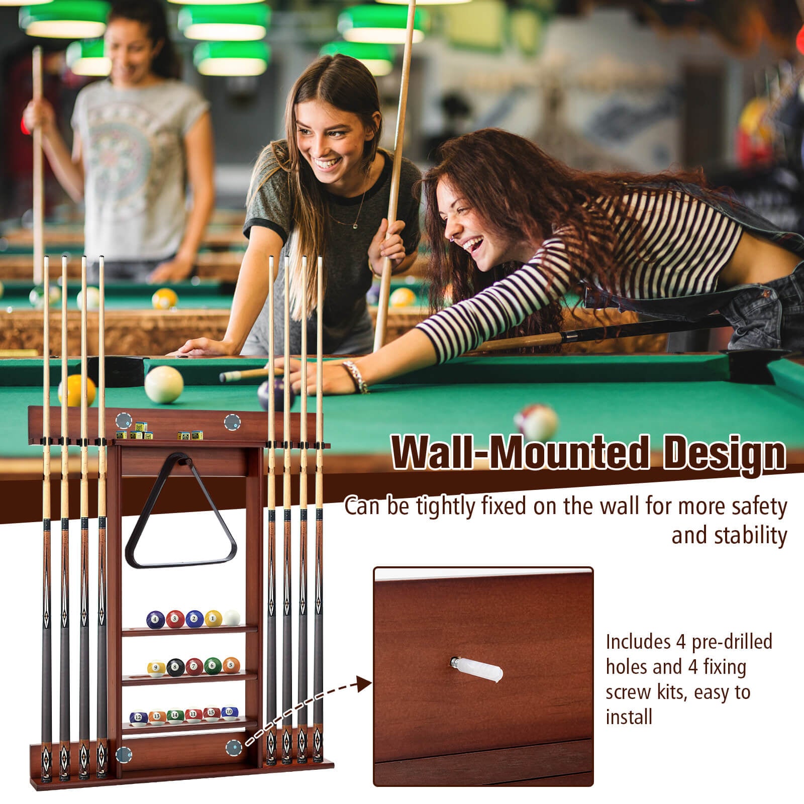 Wall-mounted Billiards Pool Cue Rack Only