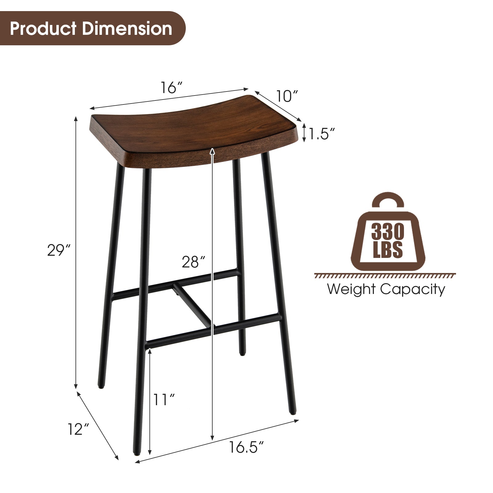SUGIFT Industrial Saddle Bar Stool with Metal Legs