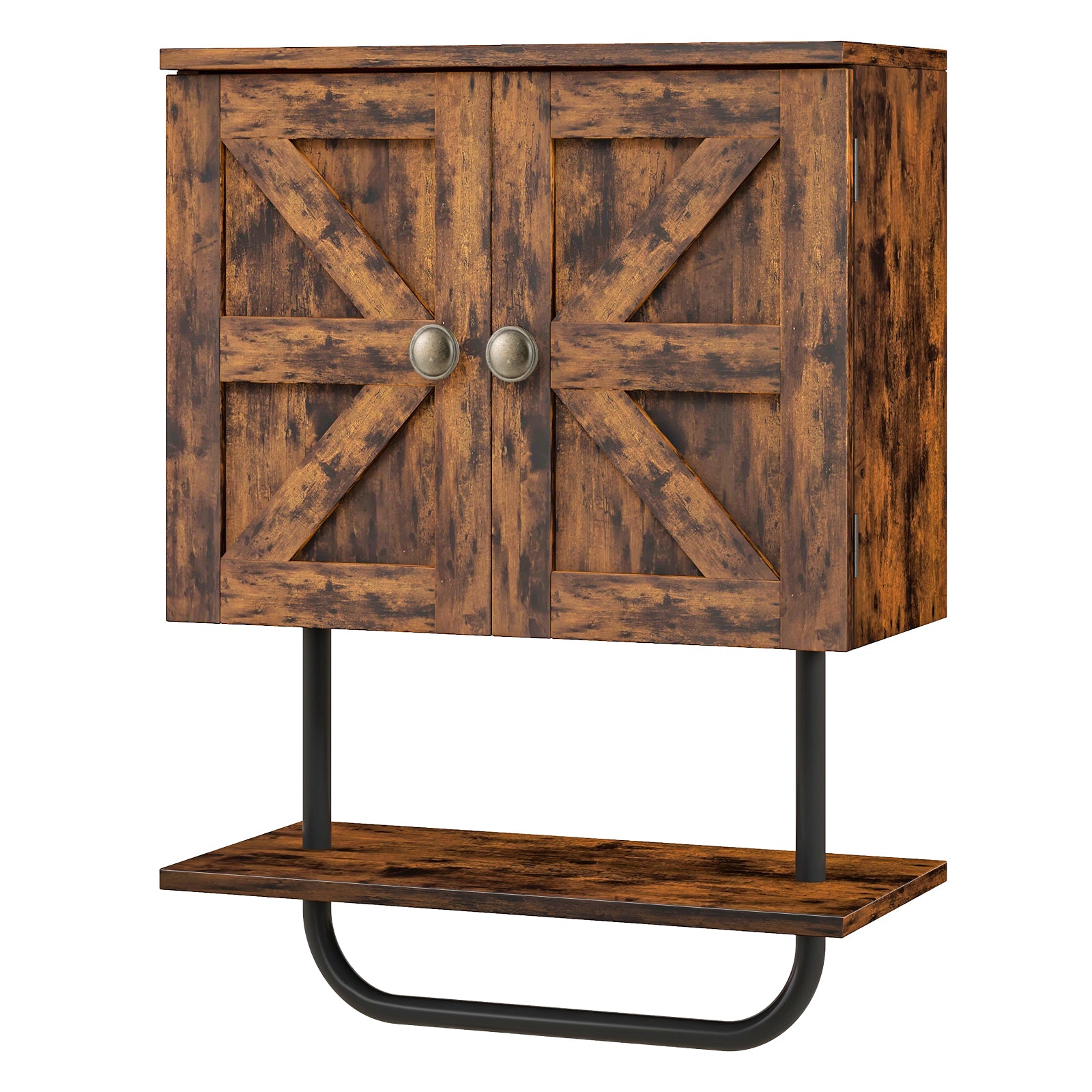 2-Door Bathroom Wall-Mounted Medicine Cabinet with Open Shelf and Towel Rack