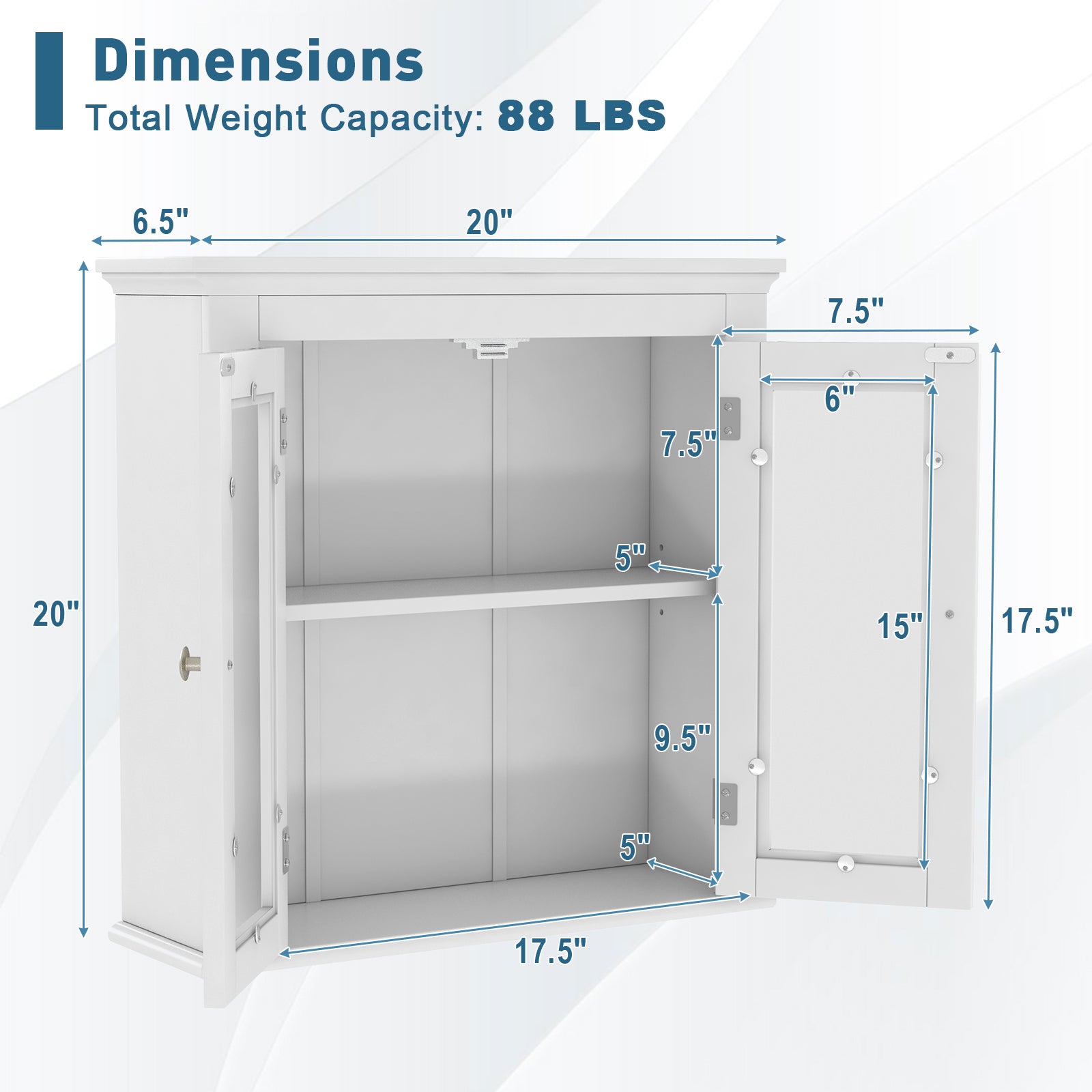 Wall Mounted Door Cabinet with 3-Level Adjustable Shelf