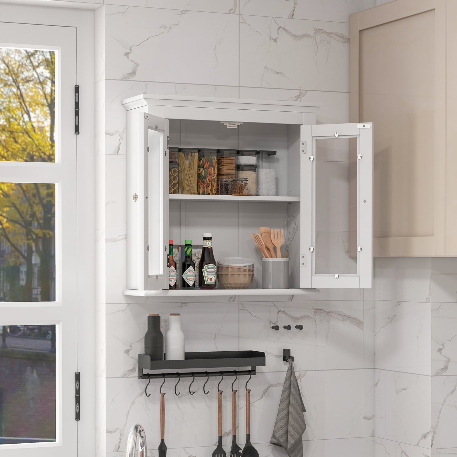 Wall Mounted Door Cabinet with 3-Level Adjustable Shelf