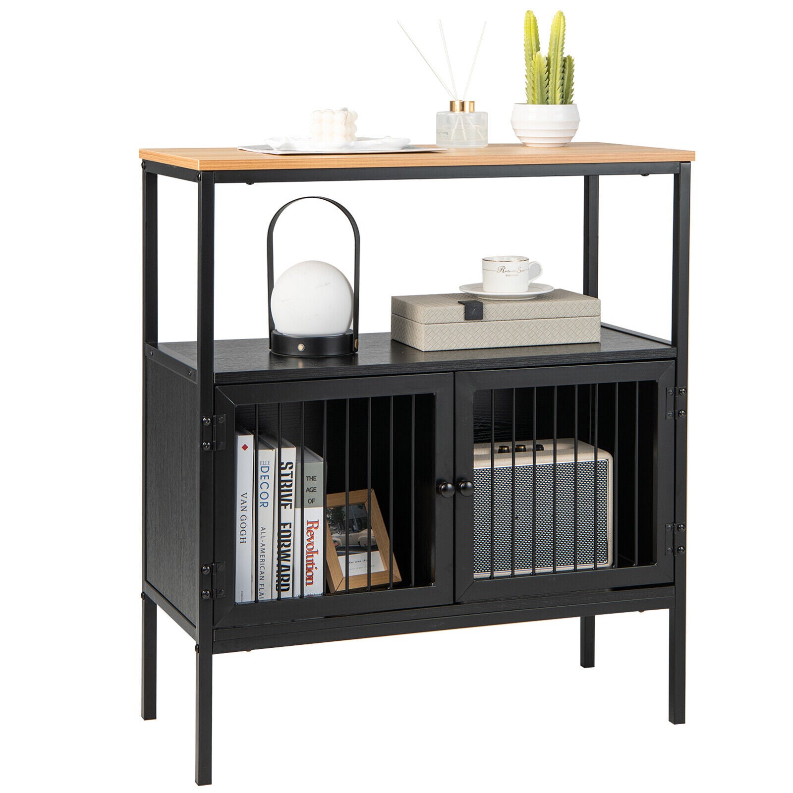 SUGIFT Kitchen Buffet Cabinet with 2 Doors and Open Shelf