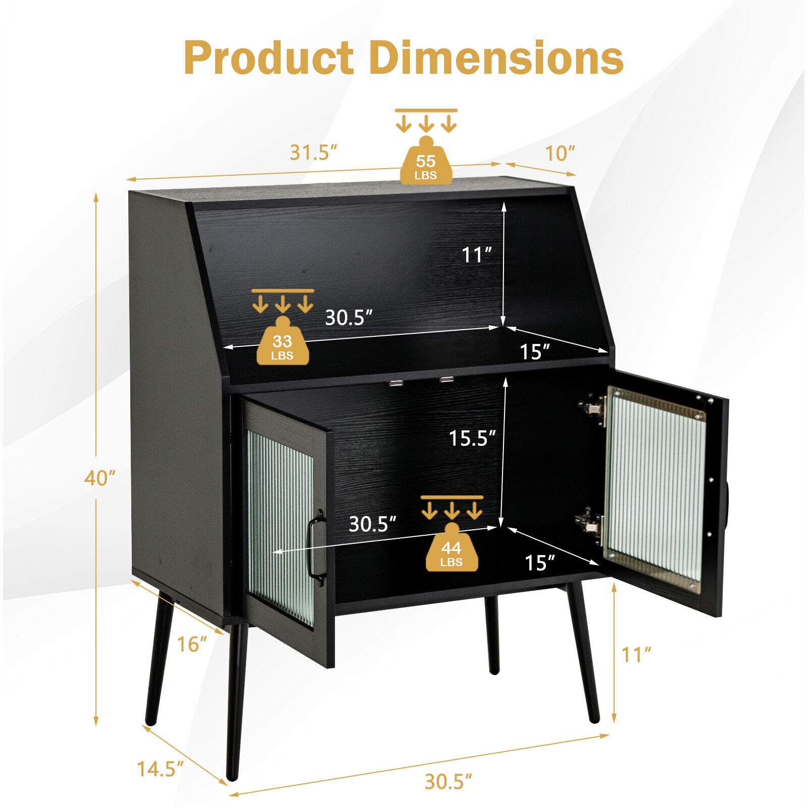 SUGIFT Kitchen Sideboard Buffet with Open Cubby and 2 Glass Doors