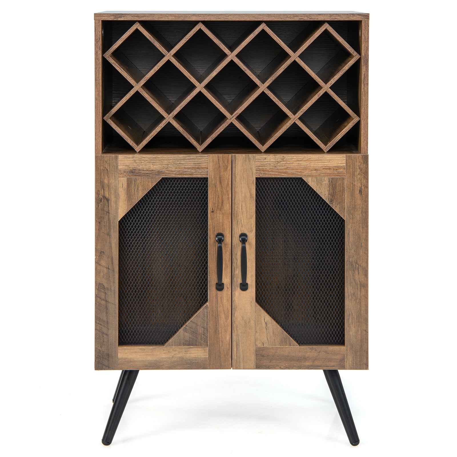 SUGIFT 2-Door Farmhouse Kitchen Storage Bar Cabinet with Wine Rack and Glass Holder