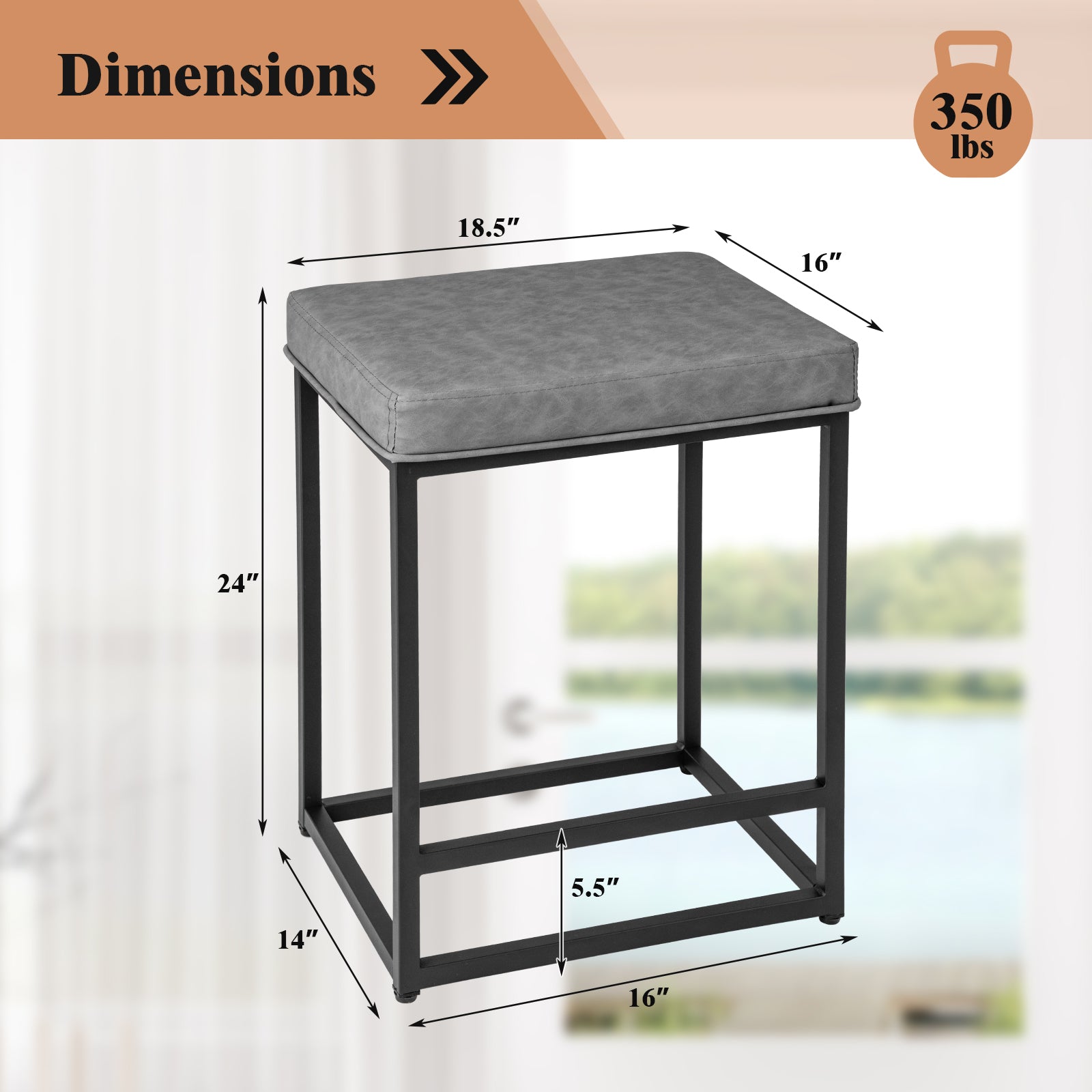 SUGIFT 2 Pieces 24 Inch Bar Stools with Thick PVC Leather Cushion and Footrest