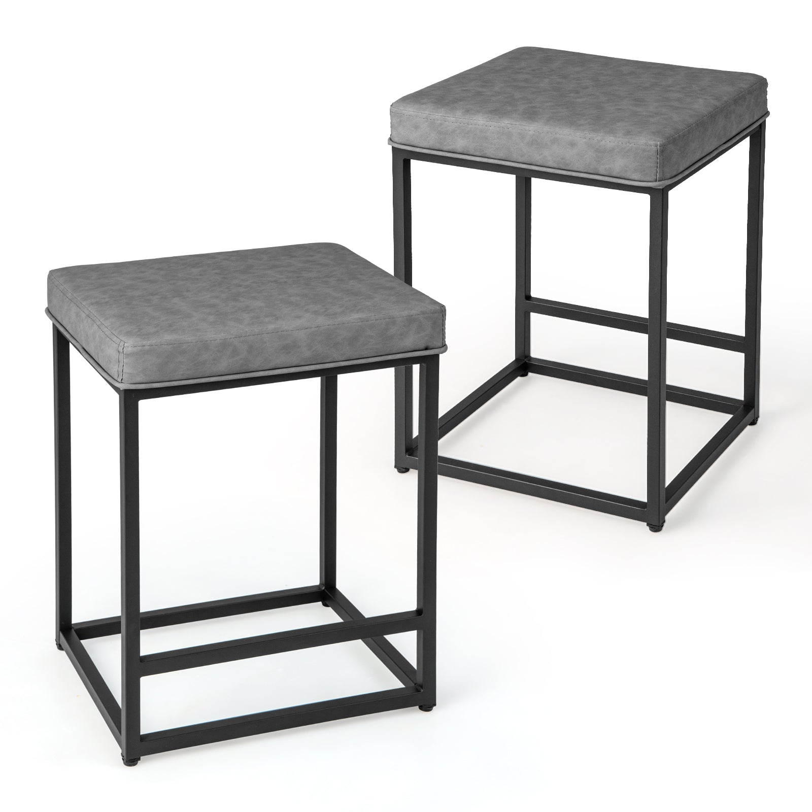 SUGIFT 2 Pieces 24 Inch Bar Stools with Thick PVC Leather Cushion and Footrest